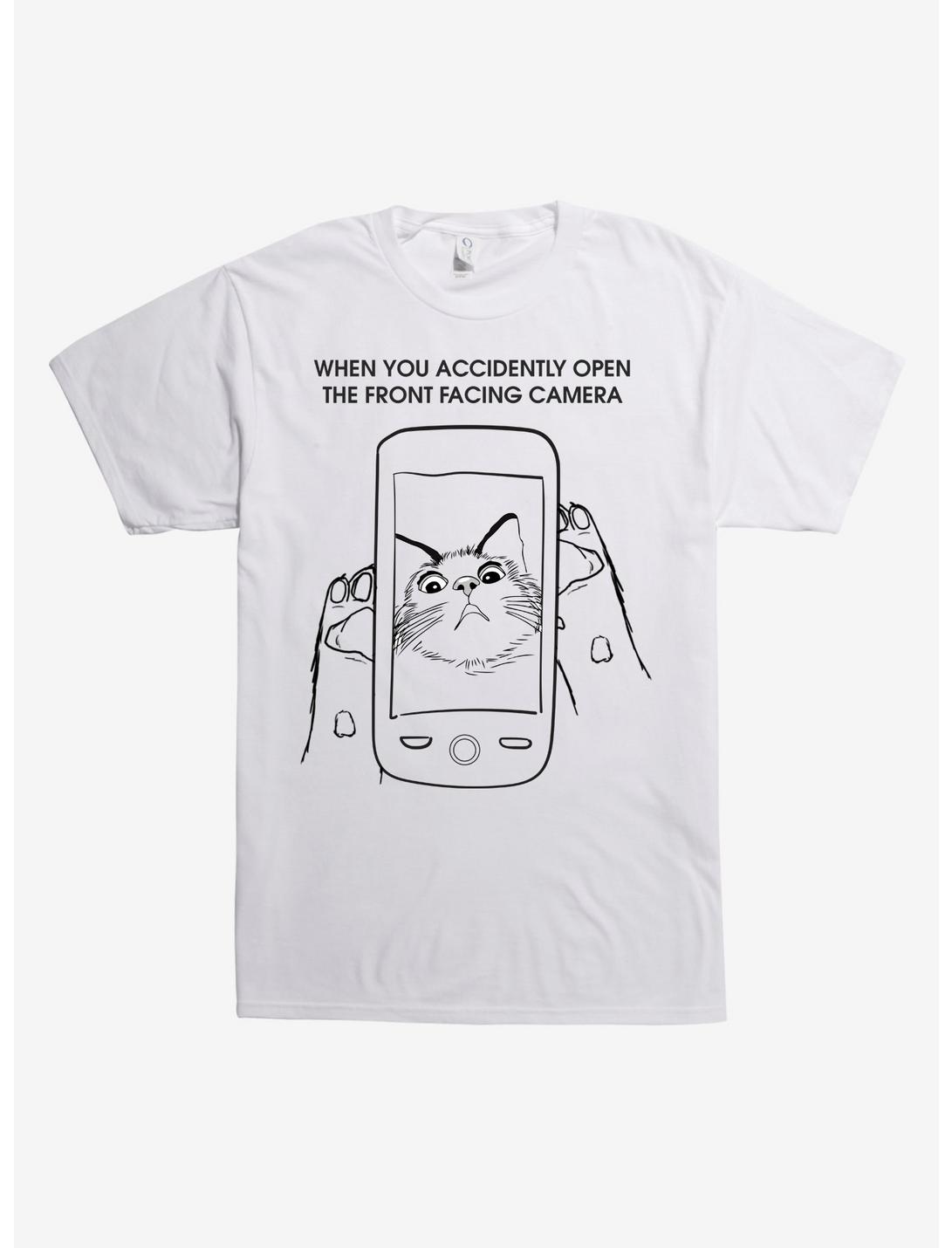 Cat Front Facing Camera T-Shirt, WHITE, hi-res