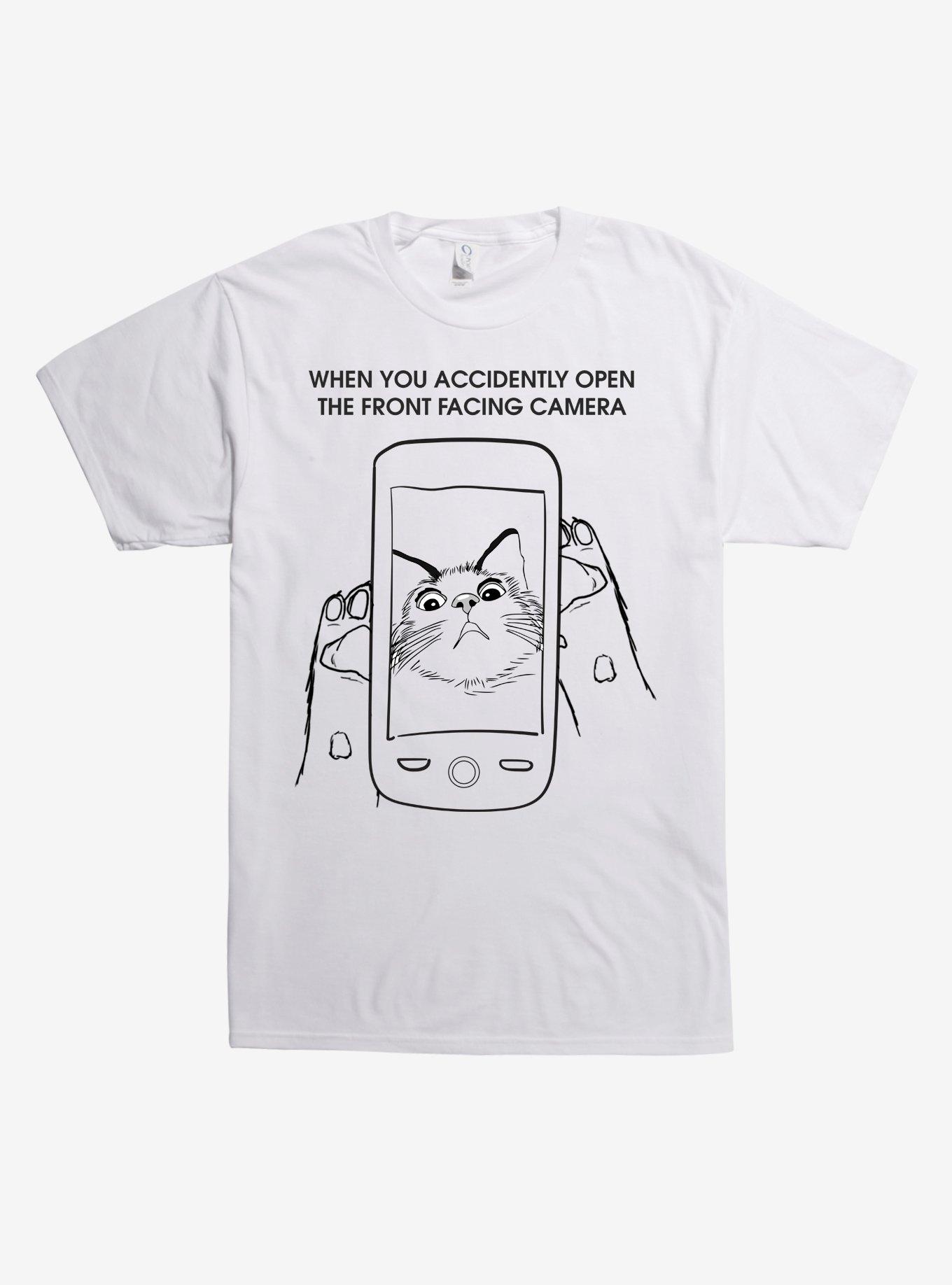 Cat Front Facing Camera T-Shirt, WHITE, hi-res