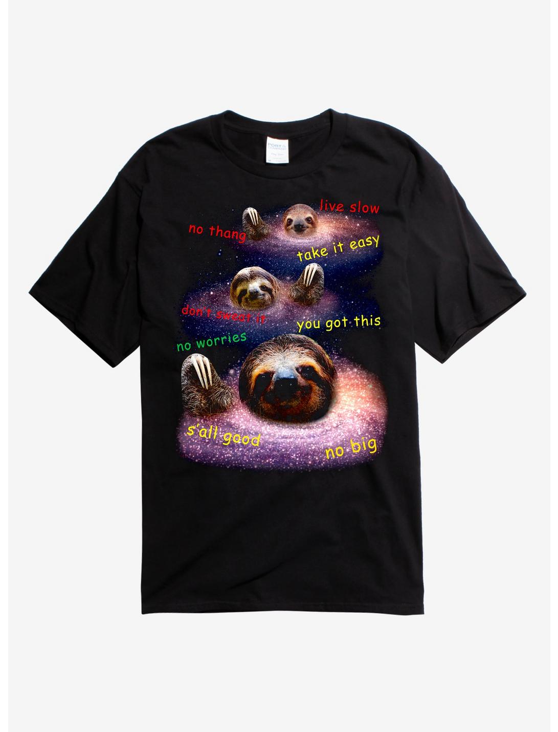 Sloth Galaxy Motivational T-Shirt, BLACK, hi-res