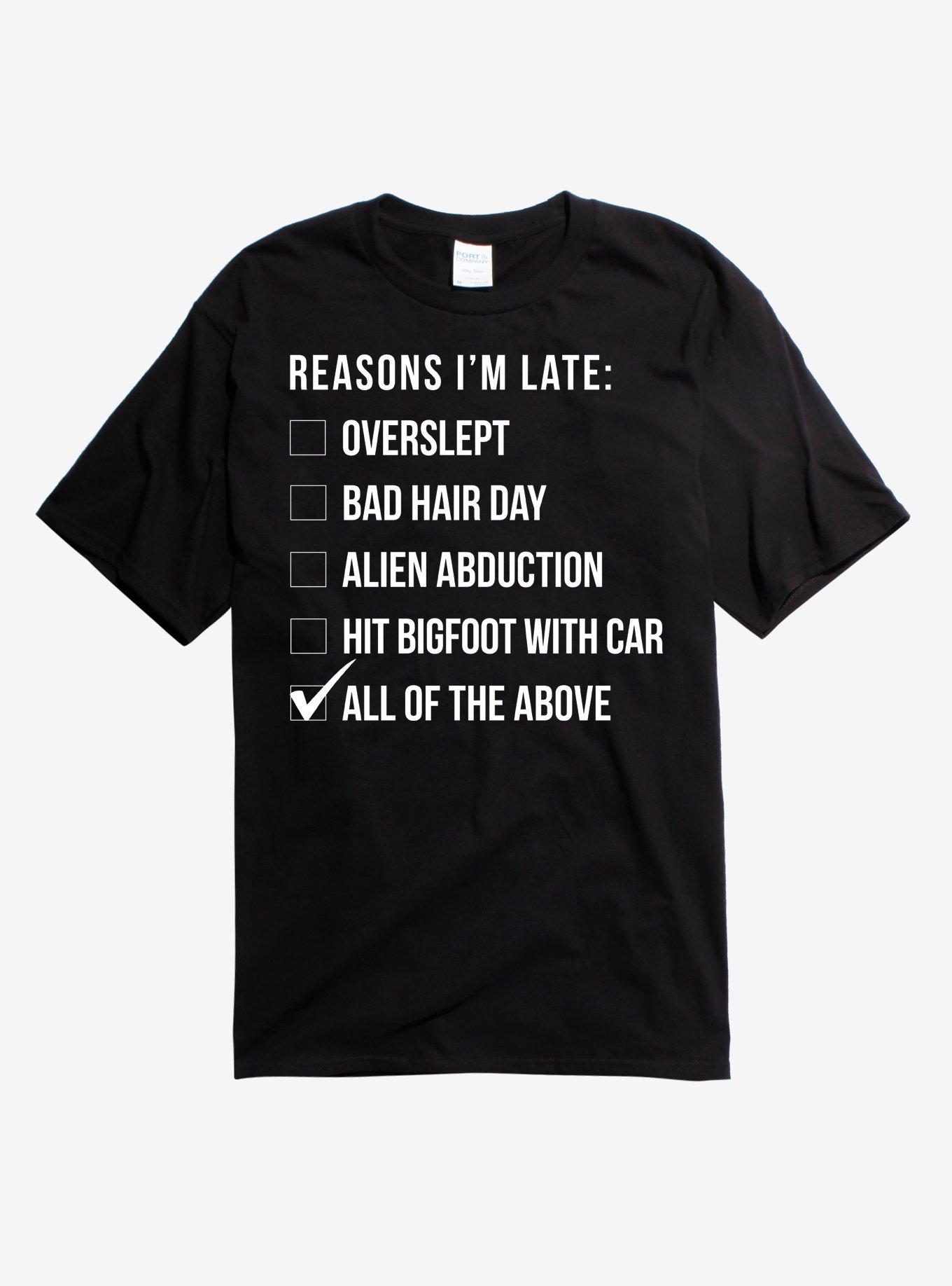 Reasons Why I'm Late T-Shirt, BLACK, hi-res