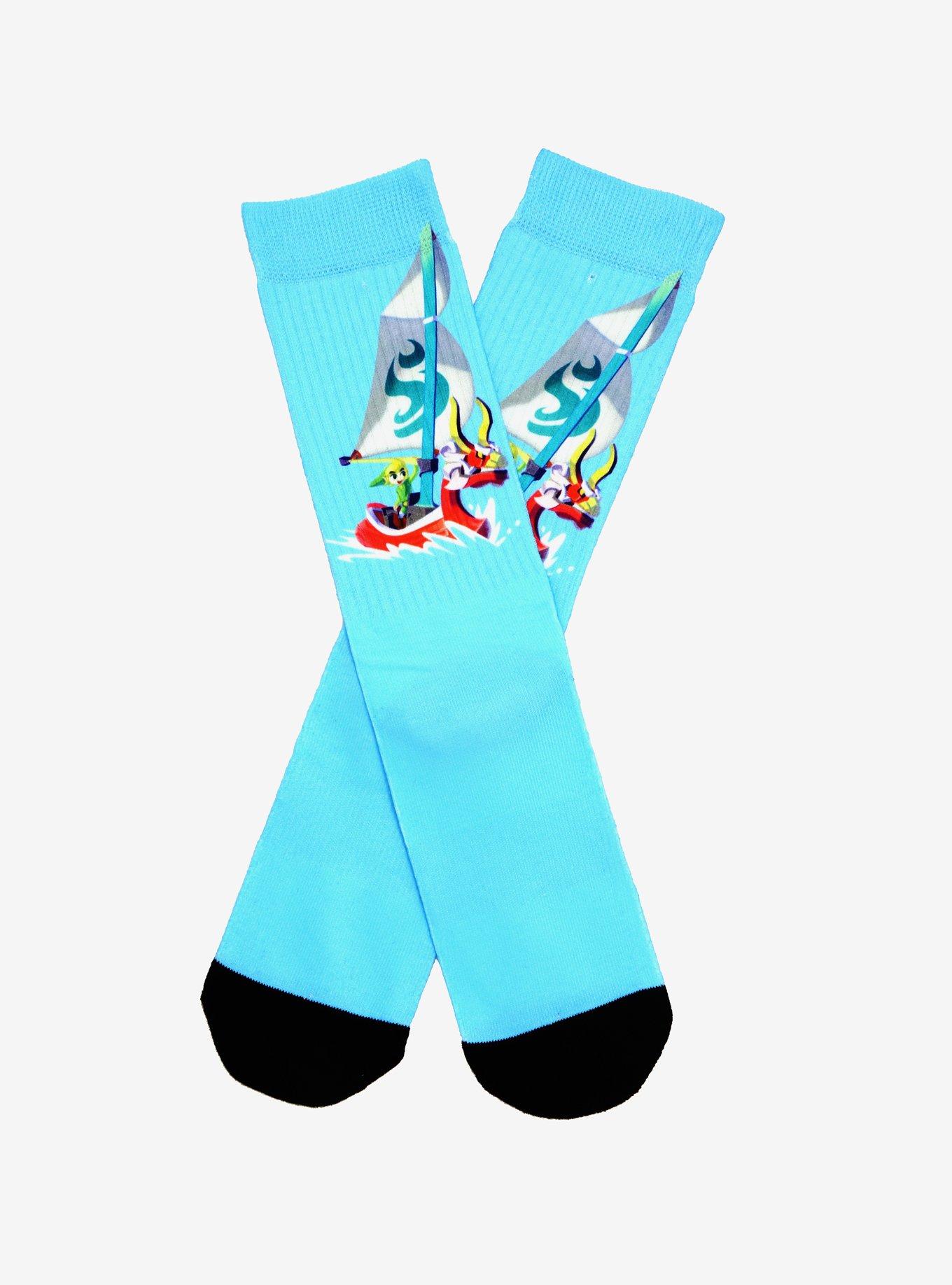 Nintendo Legend of Zelda Windwaker Blue Crew Socks, , hi-res