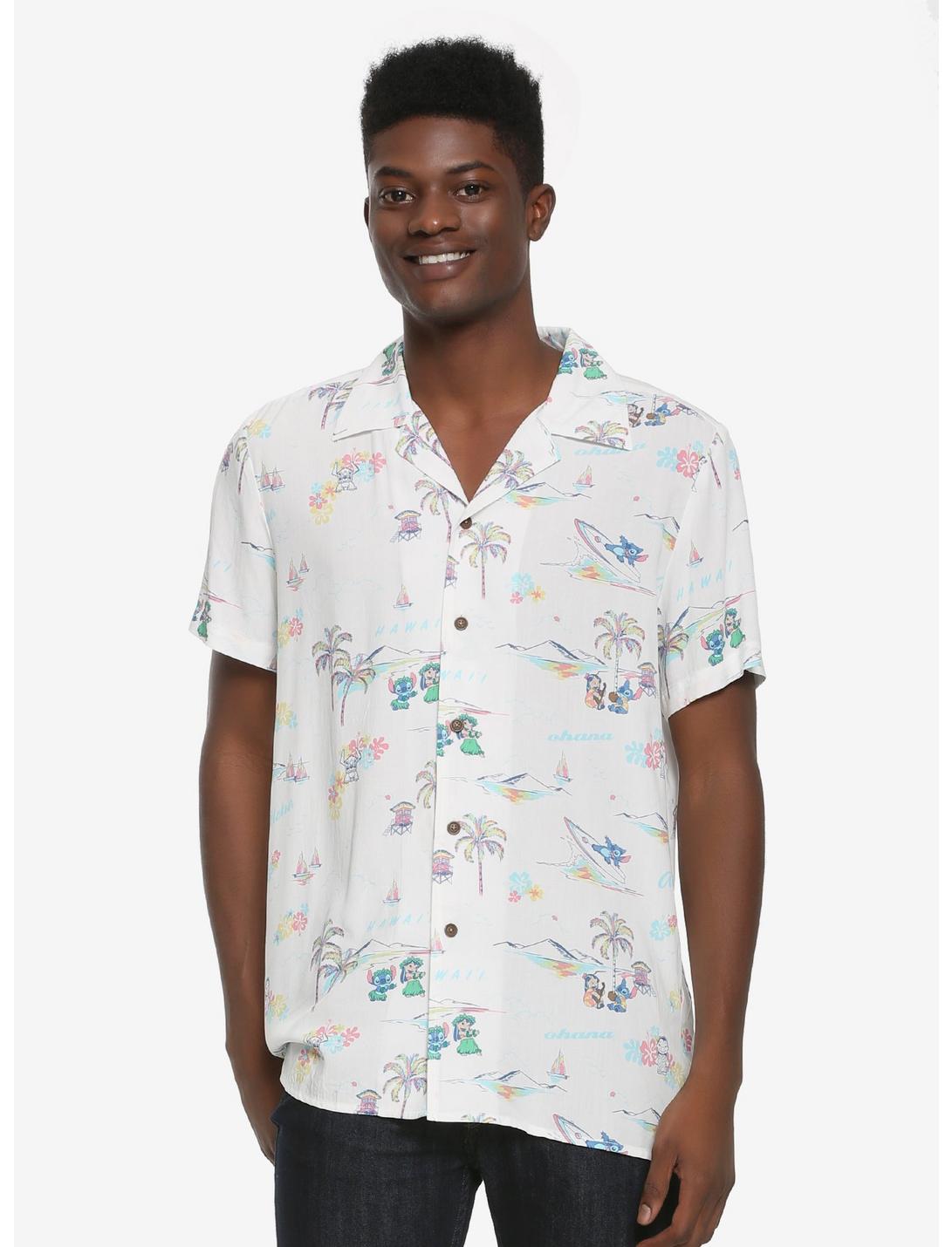 Disney Lilo & Stitch Tropical Woven Button-Up - BoxLunch Exclusive, WHITE, hi-res