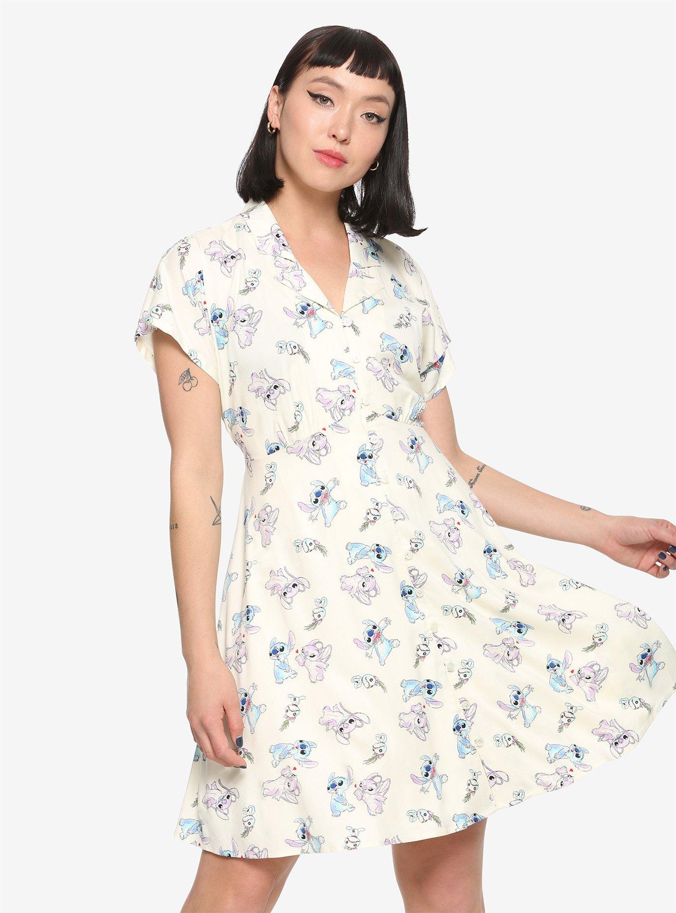Disney Lilo & Stitch Angel & Stitch Button Front Collar Dress, MULTI, hi-res