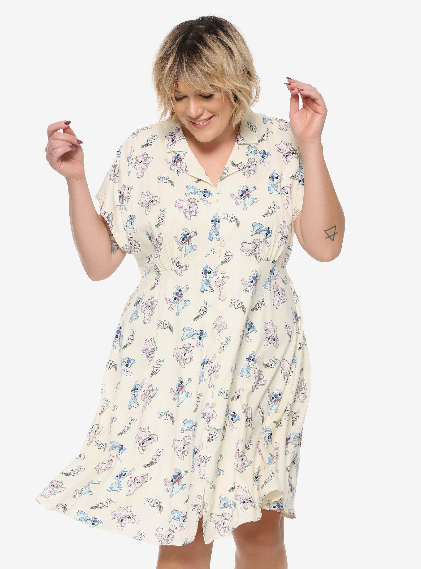 Disney Lilo & Stitch Angel & Stitch Button Front Collar Dress Plus Size, MULTI, hi-res