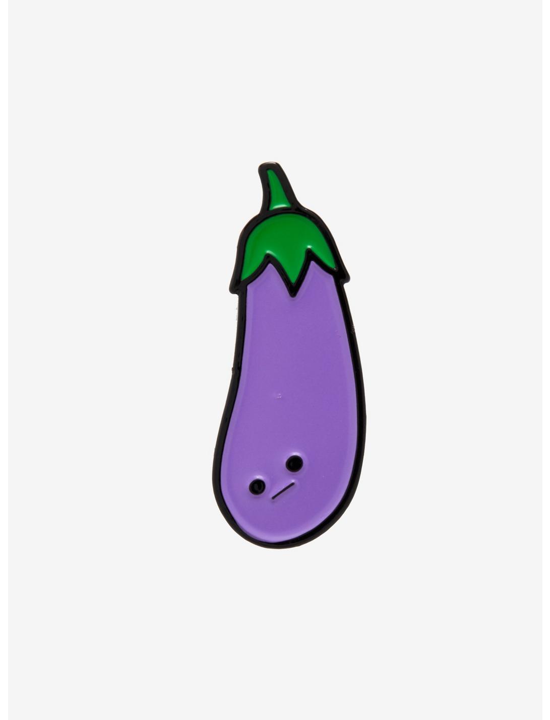 Sad Eggplant Enamel Pin, , hi-res