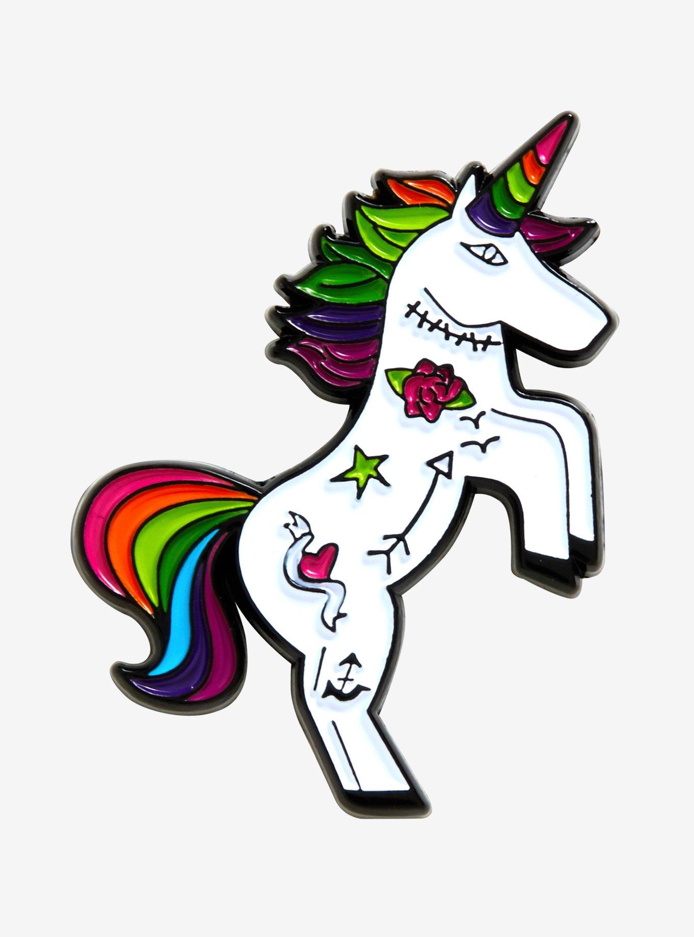 Tattooed Unicorn Enamel Pin, , hi-res