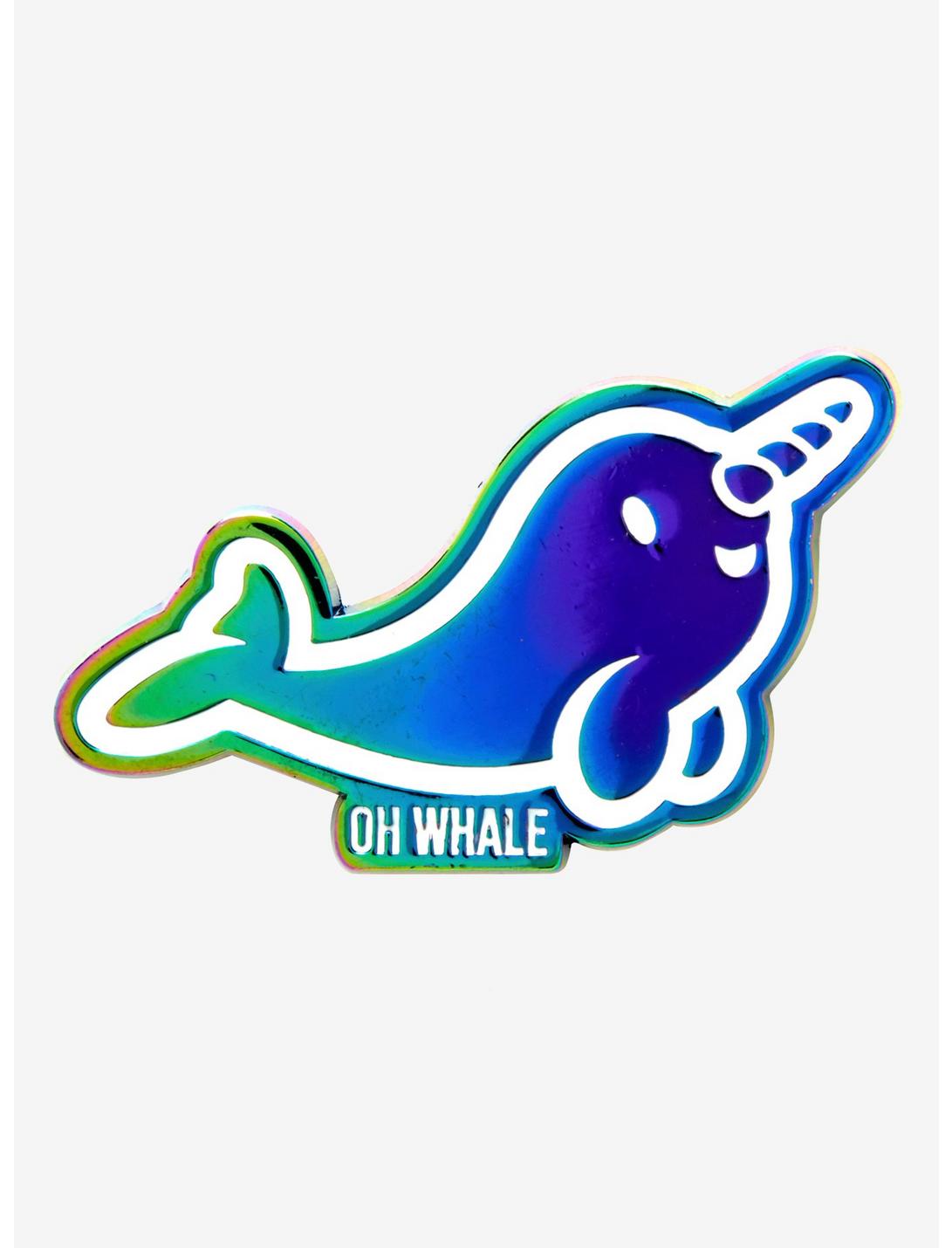 Anodized Narwhal Oh Whale Enamel Pin, , hi-res
