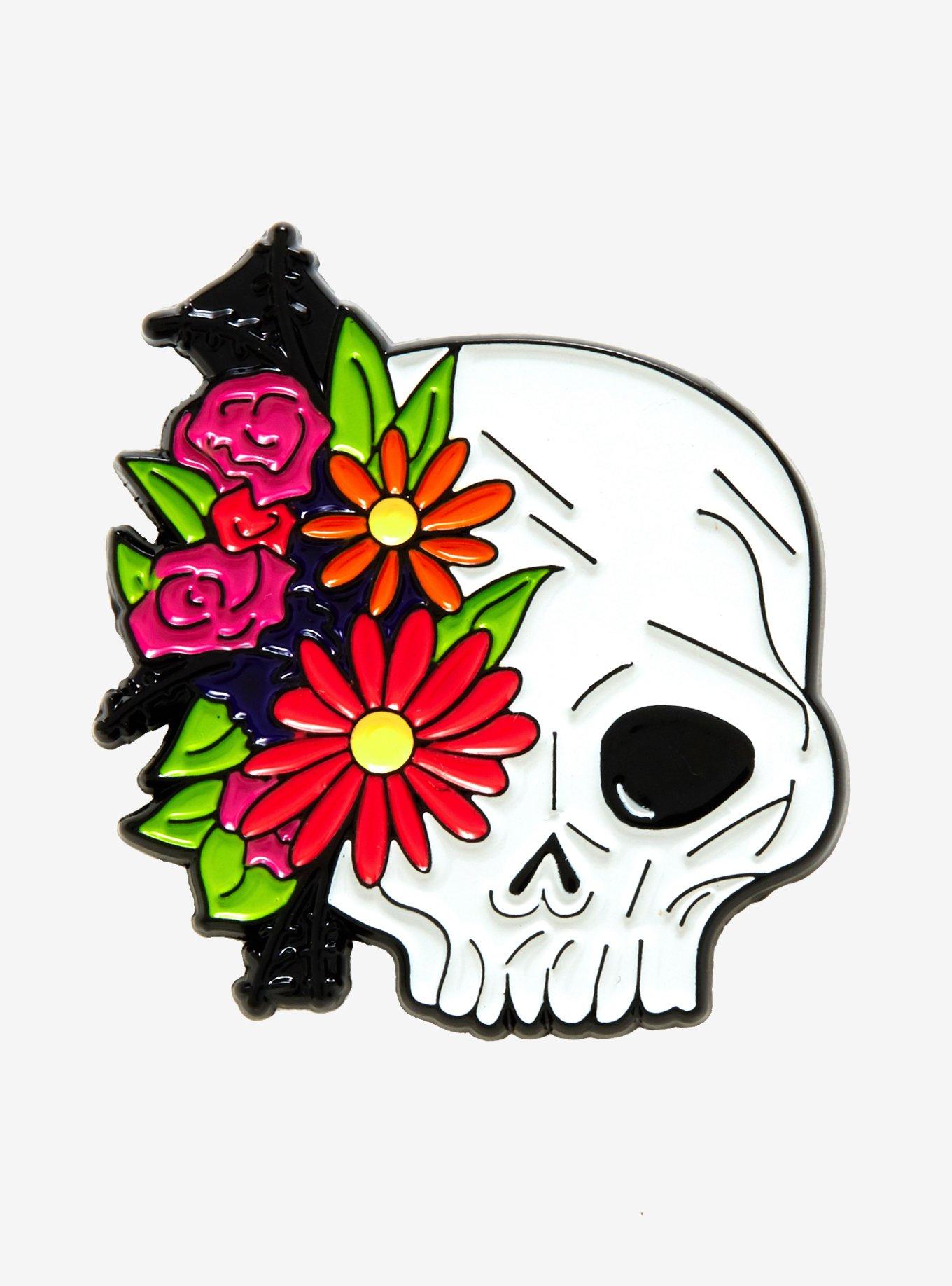 Floral Skull Enamel Pin Hot Topic