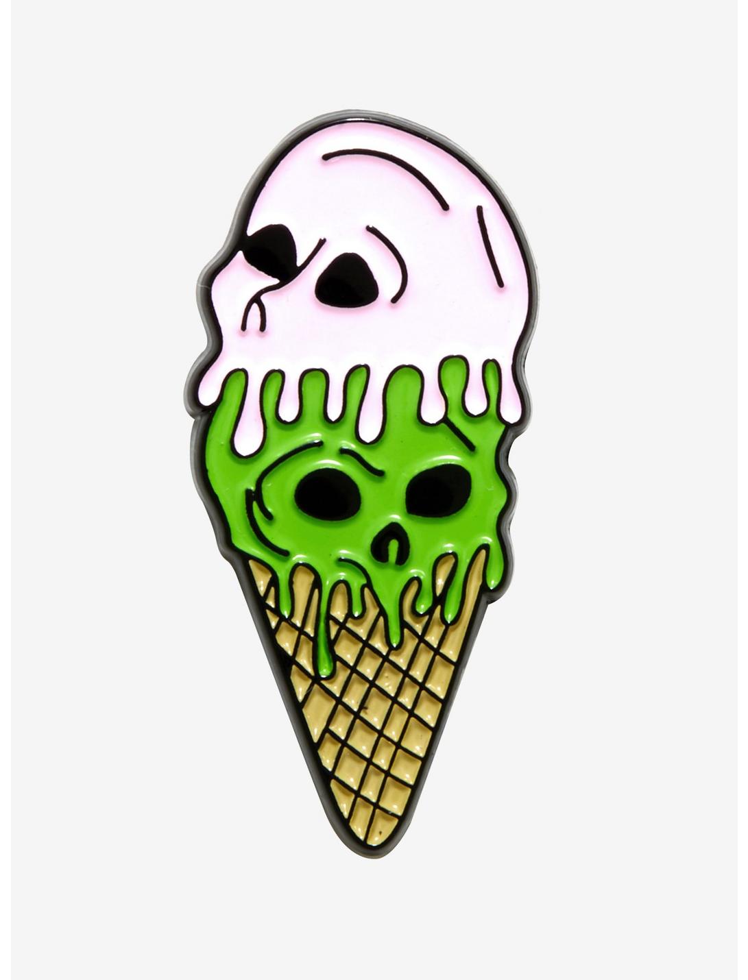 Skull Ice Cream Cone Enamel Pin, , hi-res