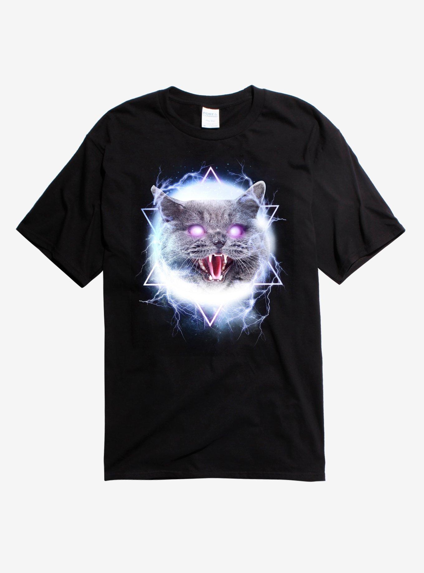 Lightning Cat T-Shirt, BLACK, hi-res