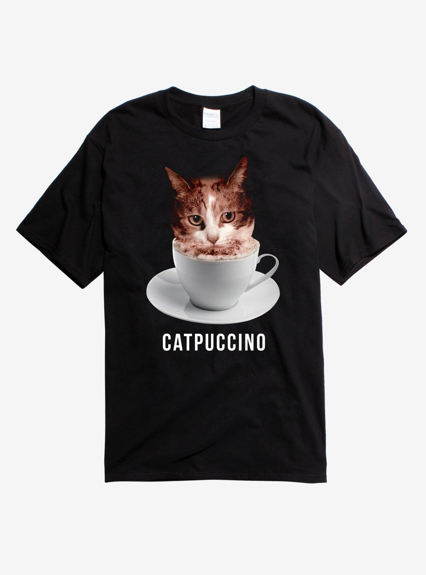 Catpuccino Cat in Coffee T-Shirt, BLACK, hi-res