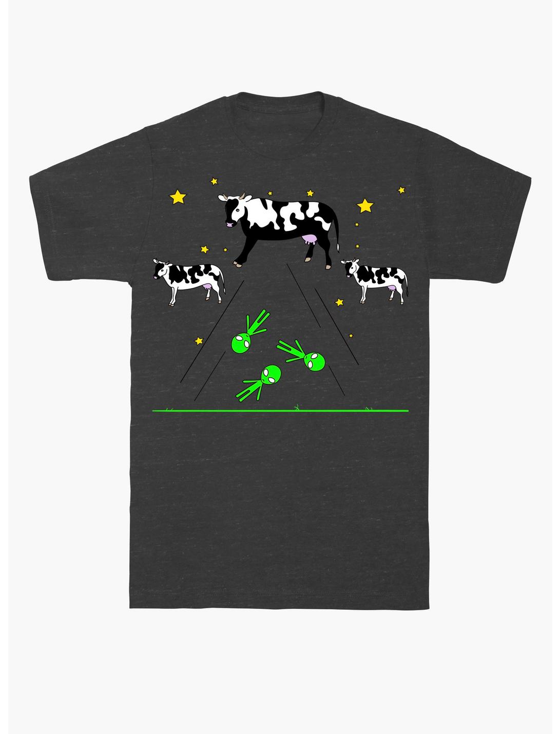 Cow And Alien Invasion T-Shirt, CHARCOAL HEATHER, hi-res