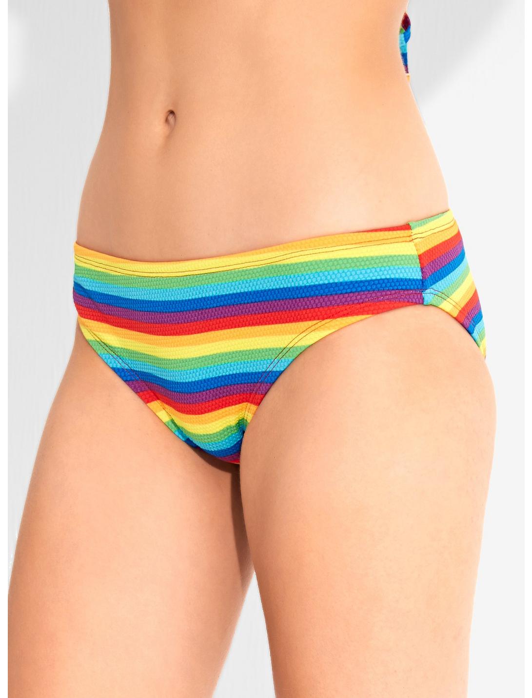 Rainbow Stripes Textured Swim Bottoms, RAINBOW, hi-res