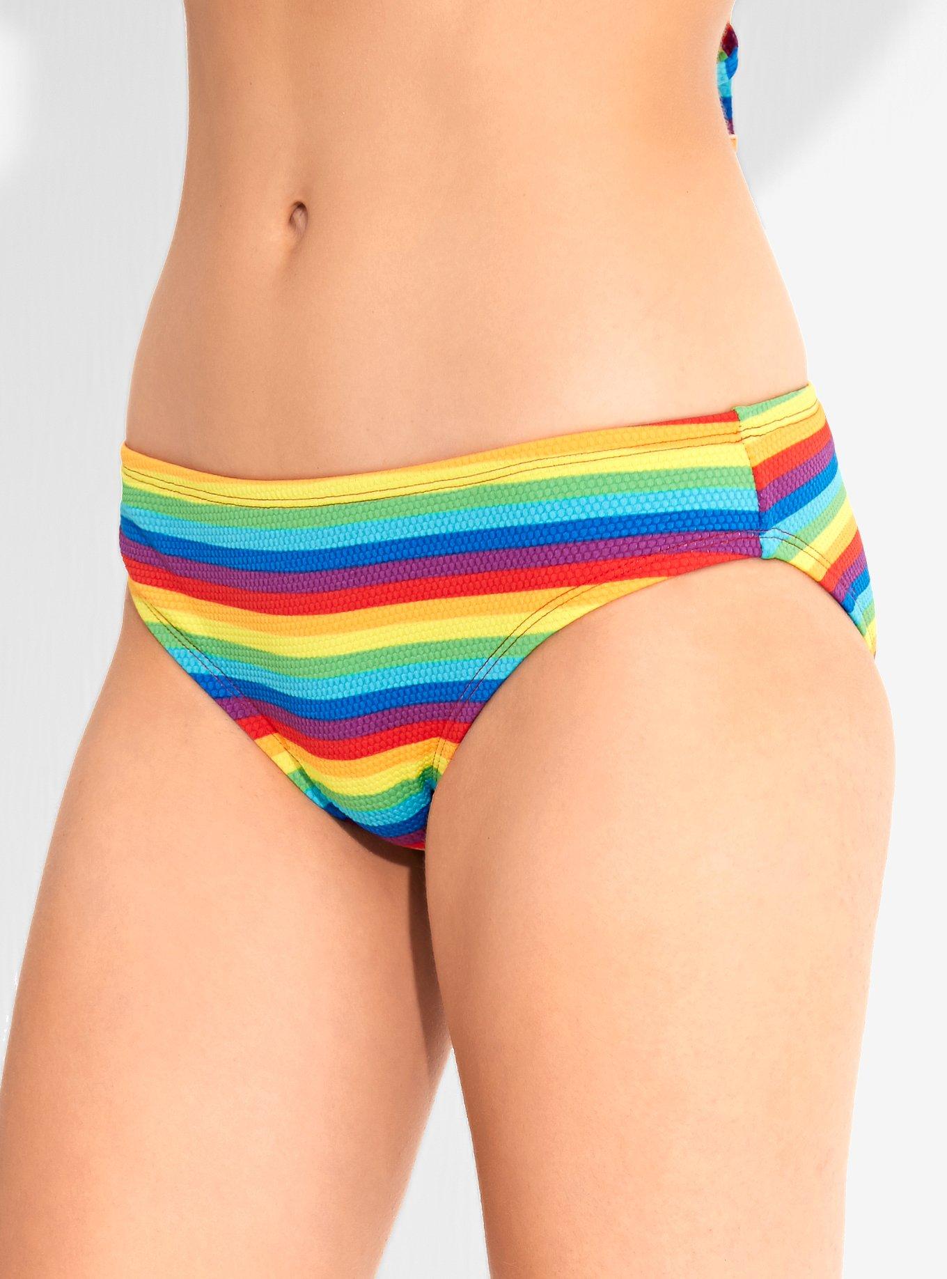 Rainbow Stripes Textured Swim Bottoms, RAINBOW, hi-res