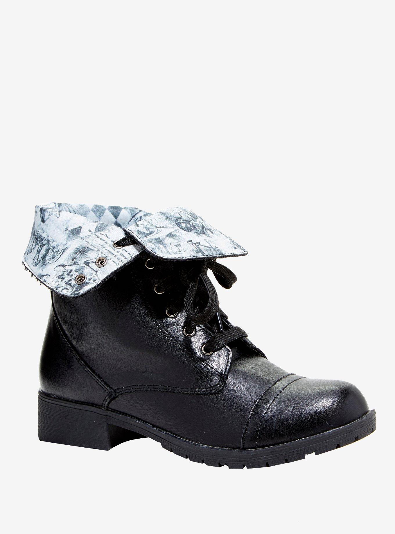 Alice In Wonderland Storybook Foldover Combat Boot, BLACK, hi-res