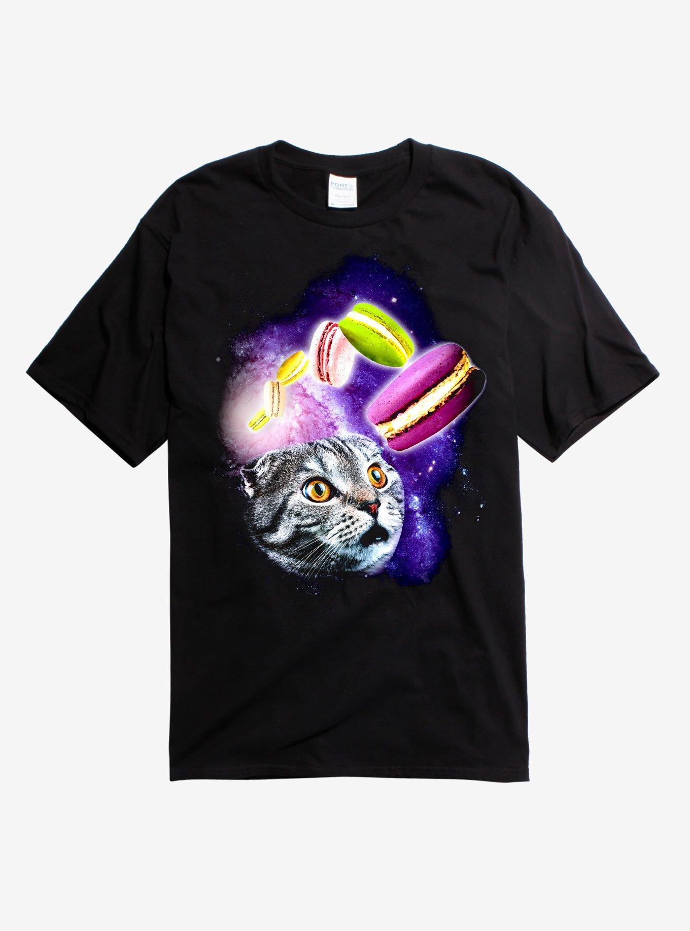 Cat & Macarons Galaxy T-Shirt, BLACK, hi-res