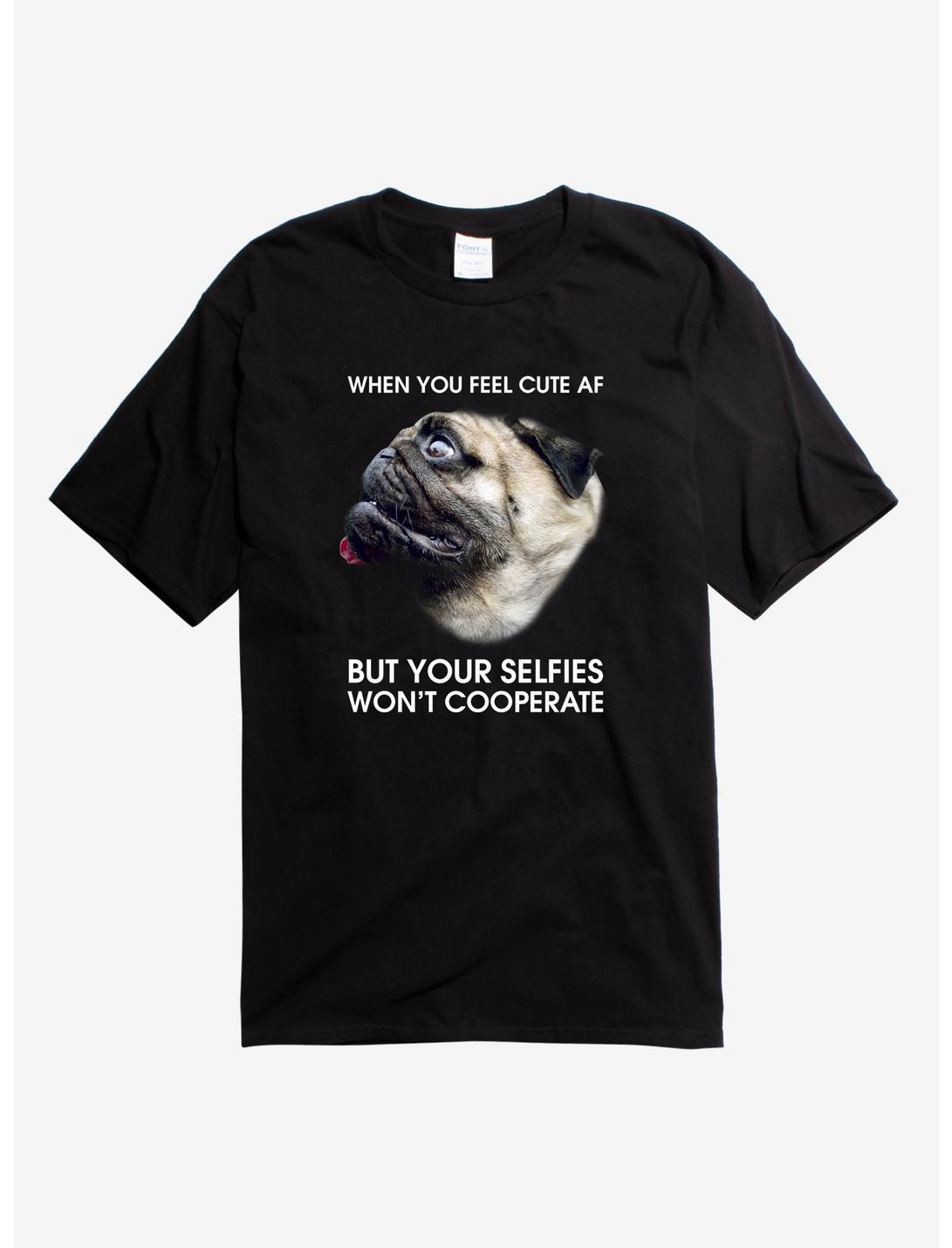 Selfies Wont Cooperate Pug T-Shirt, BLACK, hi-res
