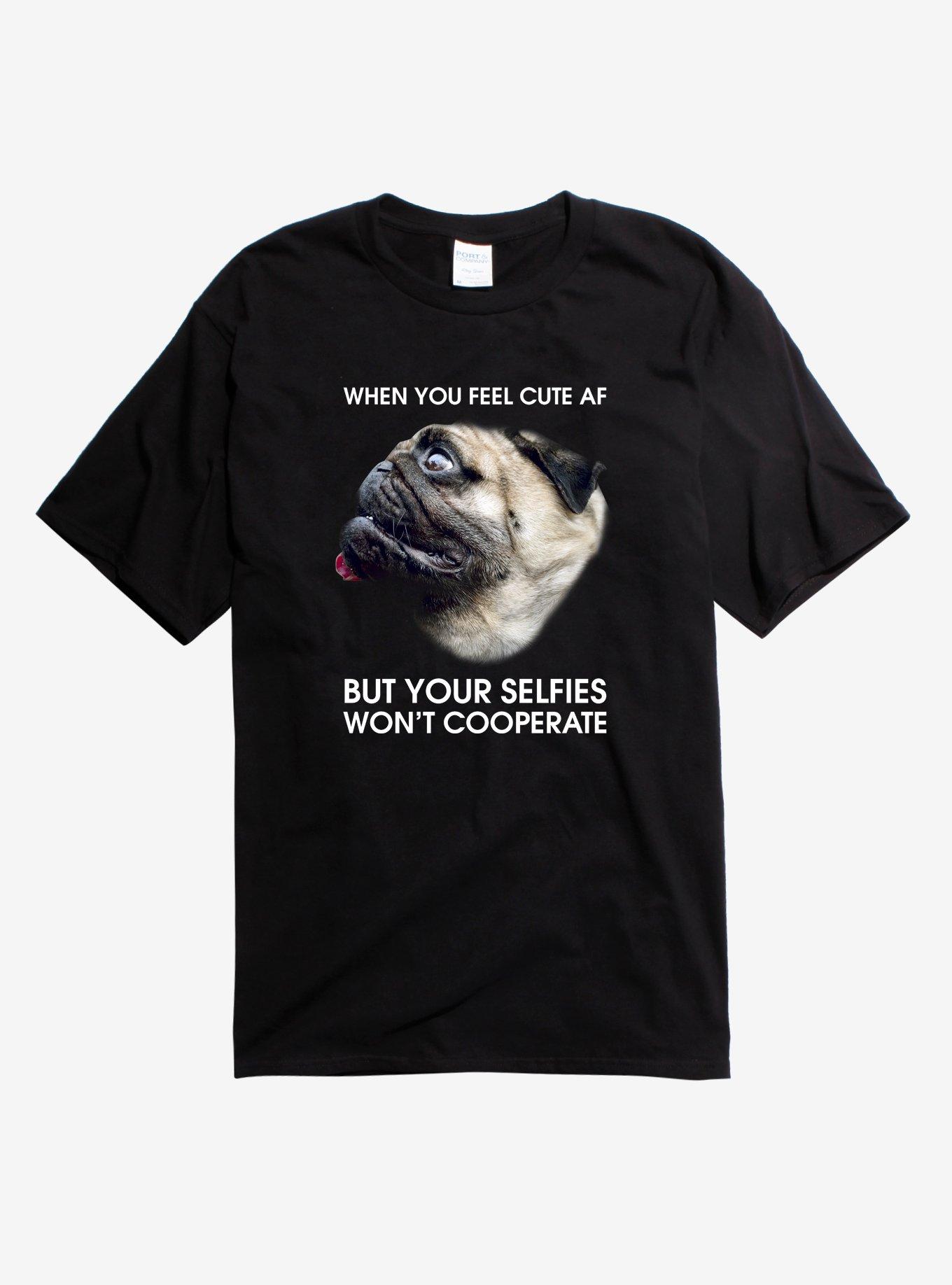 Selfies Wont Cooperate Pug T-Shirt, BLACK, hi-res