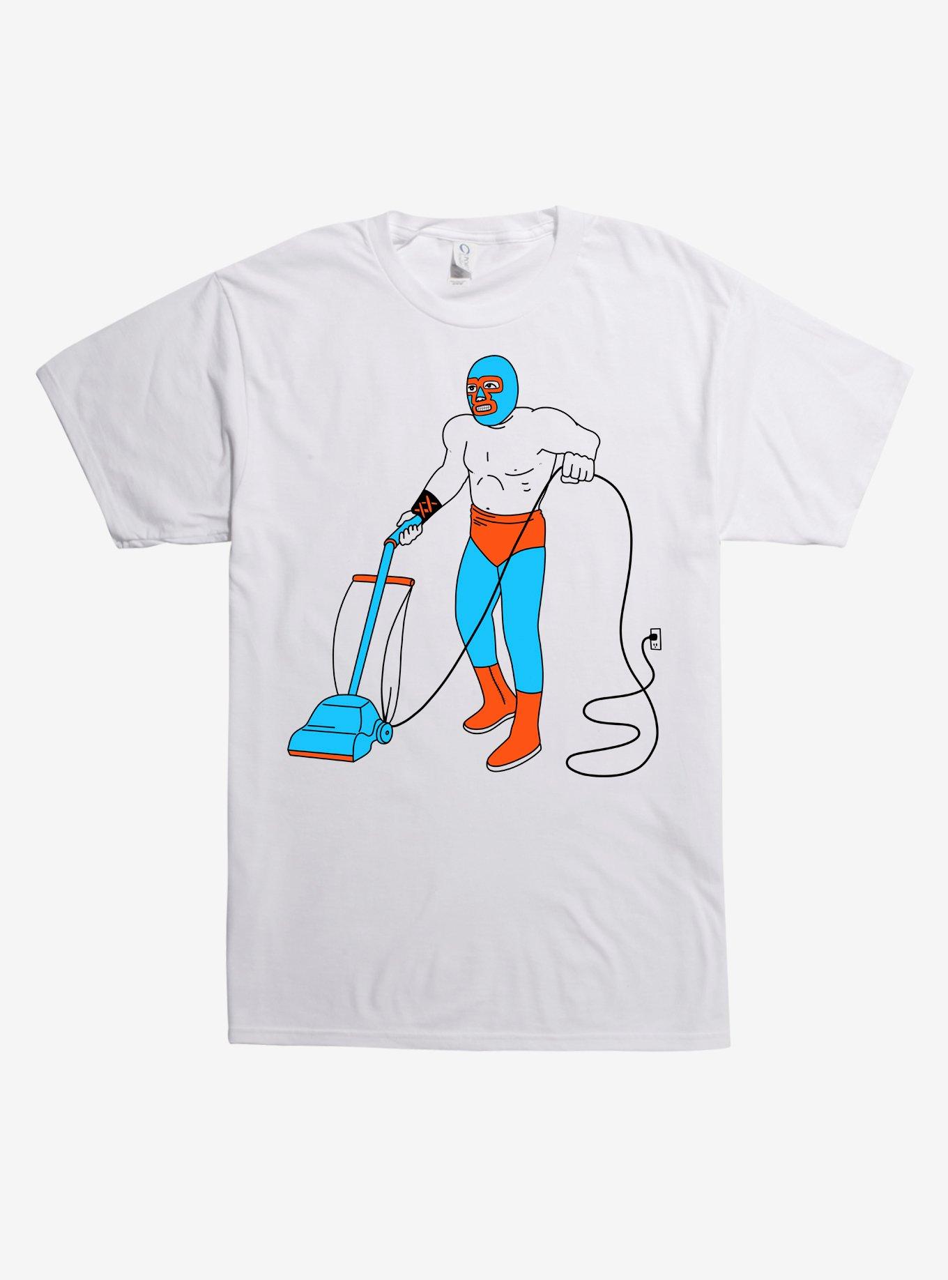 Vacuuming Wrestler T-Shirt, WHITE, hi-res