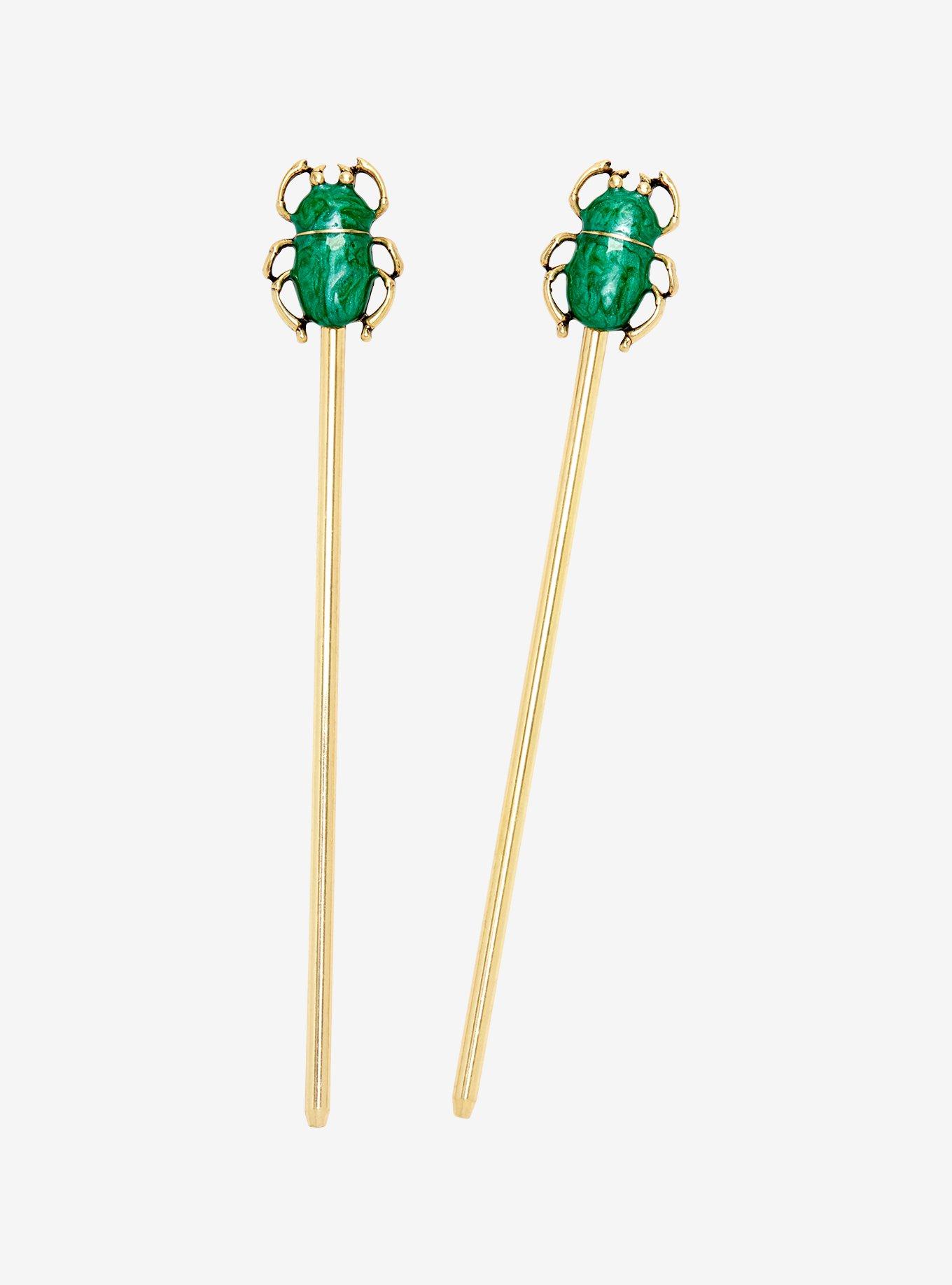 Jade & Gold Beetle Hair Sticks, , hi-res