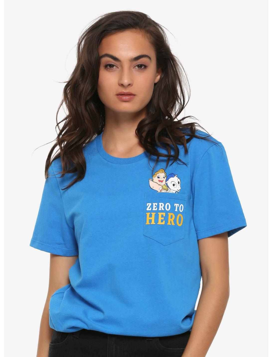Disney Hercules Zero To Hero Pocket Womens T-Shirt - BoxLunch Exclusive, BLUE, hi-res