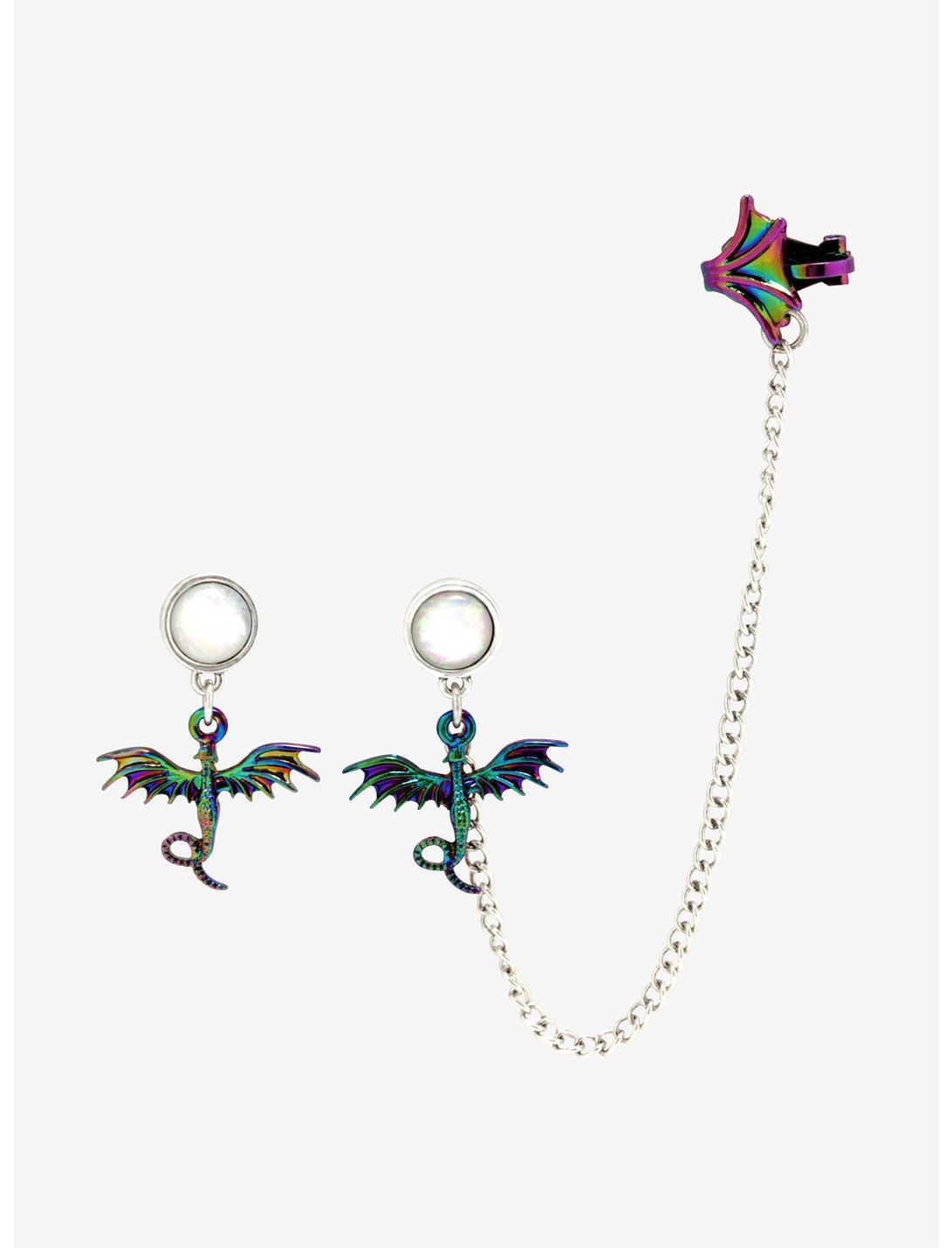 Anodized Dragon Dangle Earrings With Cuff, , hi-res