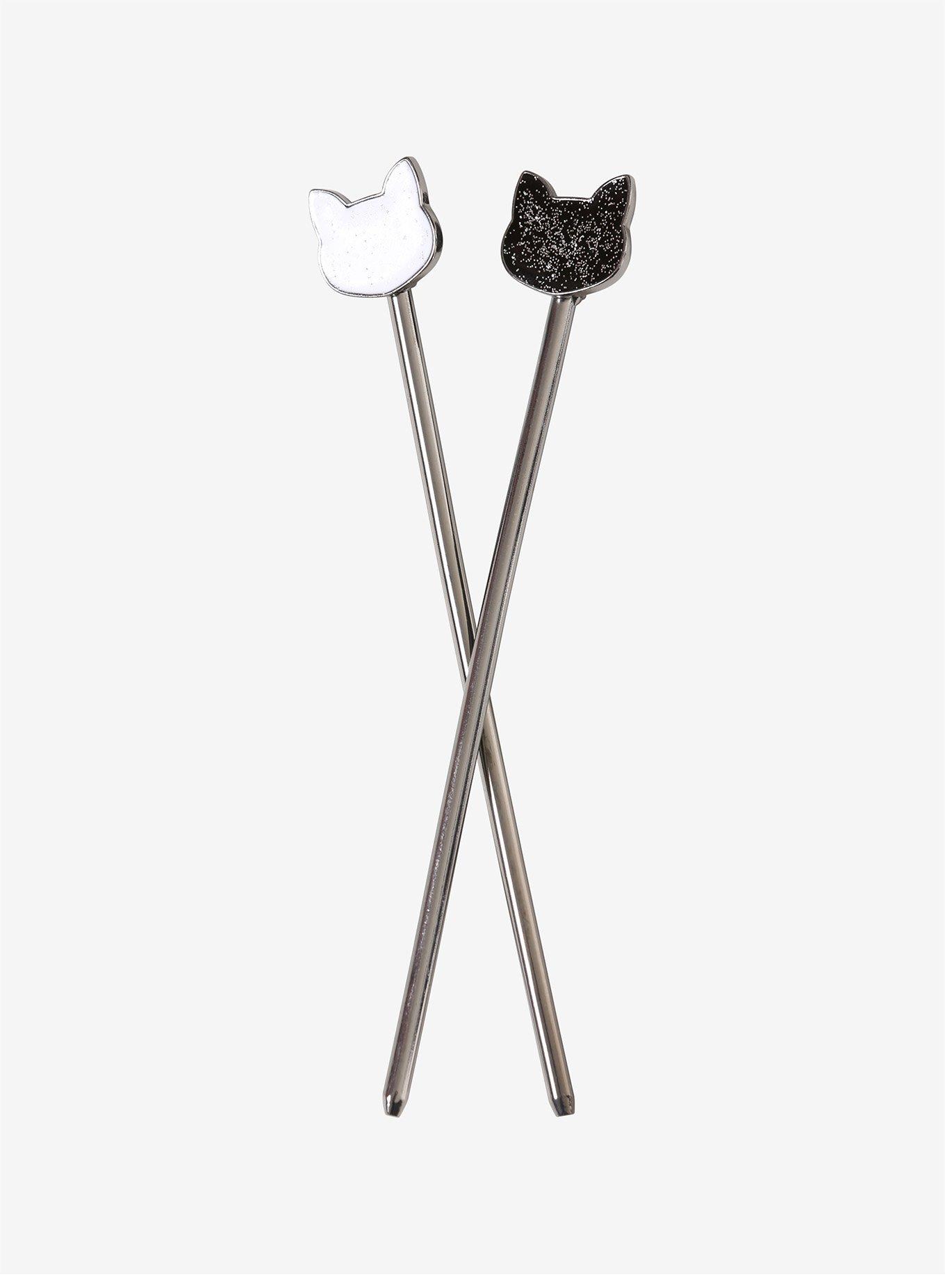 Black & White Glitter Cat Hair Pins, , hi-res