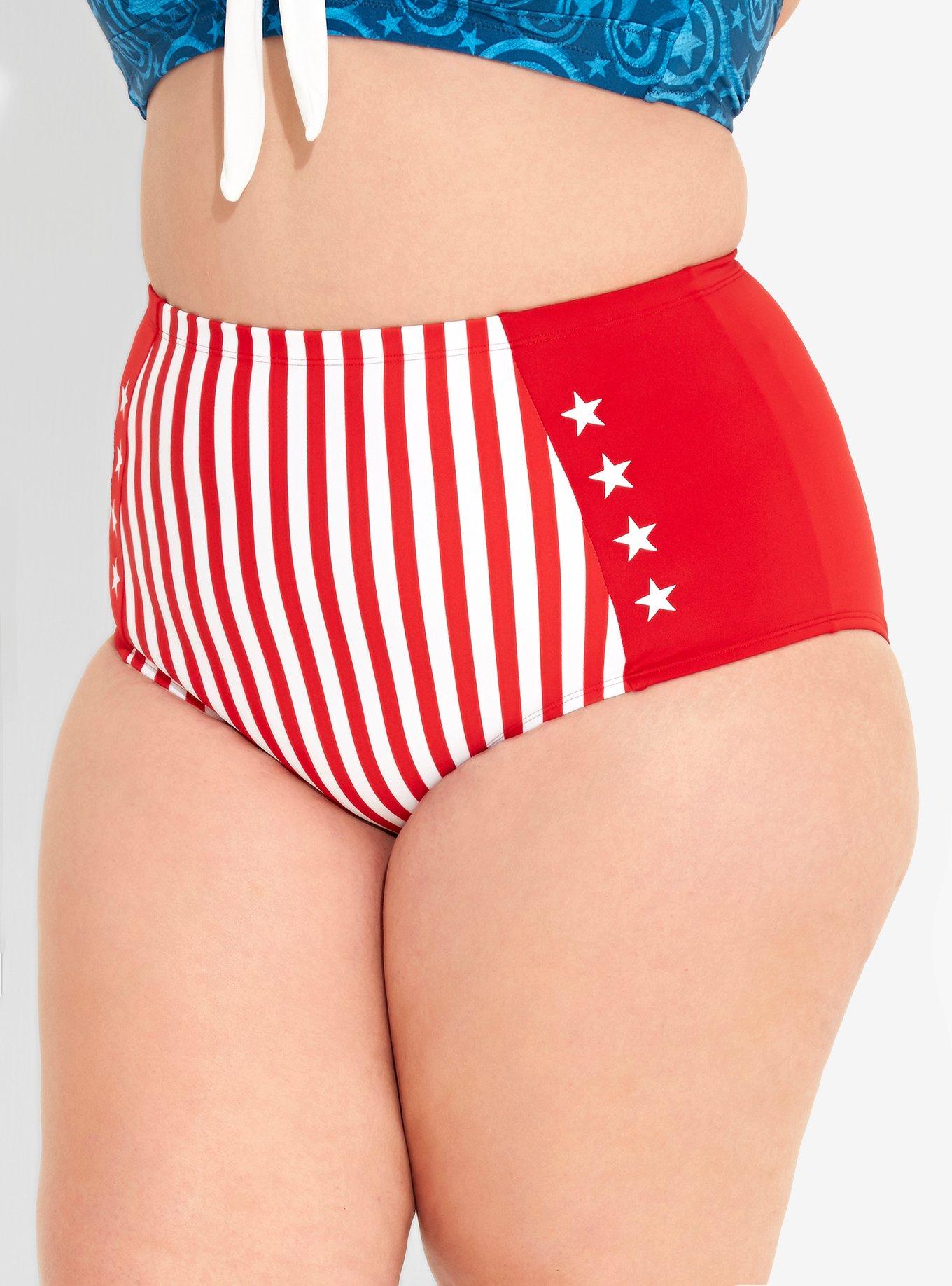 Her Universe Marvel Captain America Swim Bottoms Plus Size, RED  WHITE, hi-res