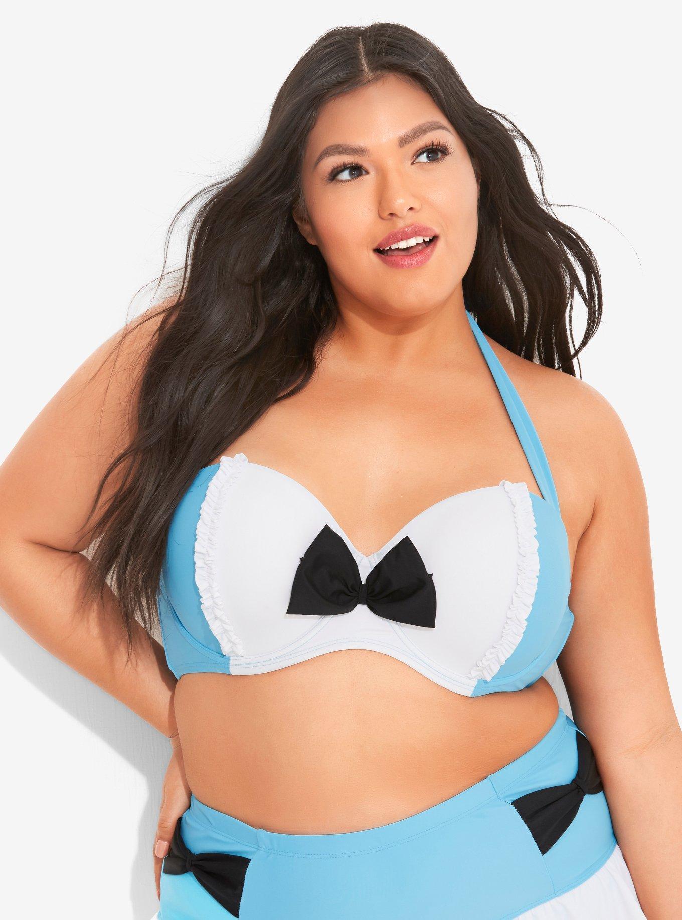 Disney Alice In Wonderland Ruffle Swim Top Plus Size, BLUE  WHITE, hi-res