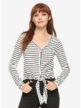 Polly & Esther Striped Tie Front Girls Top, BLACK-WHITE STRIPE, hi-res