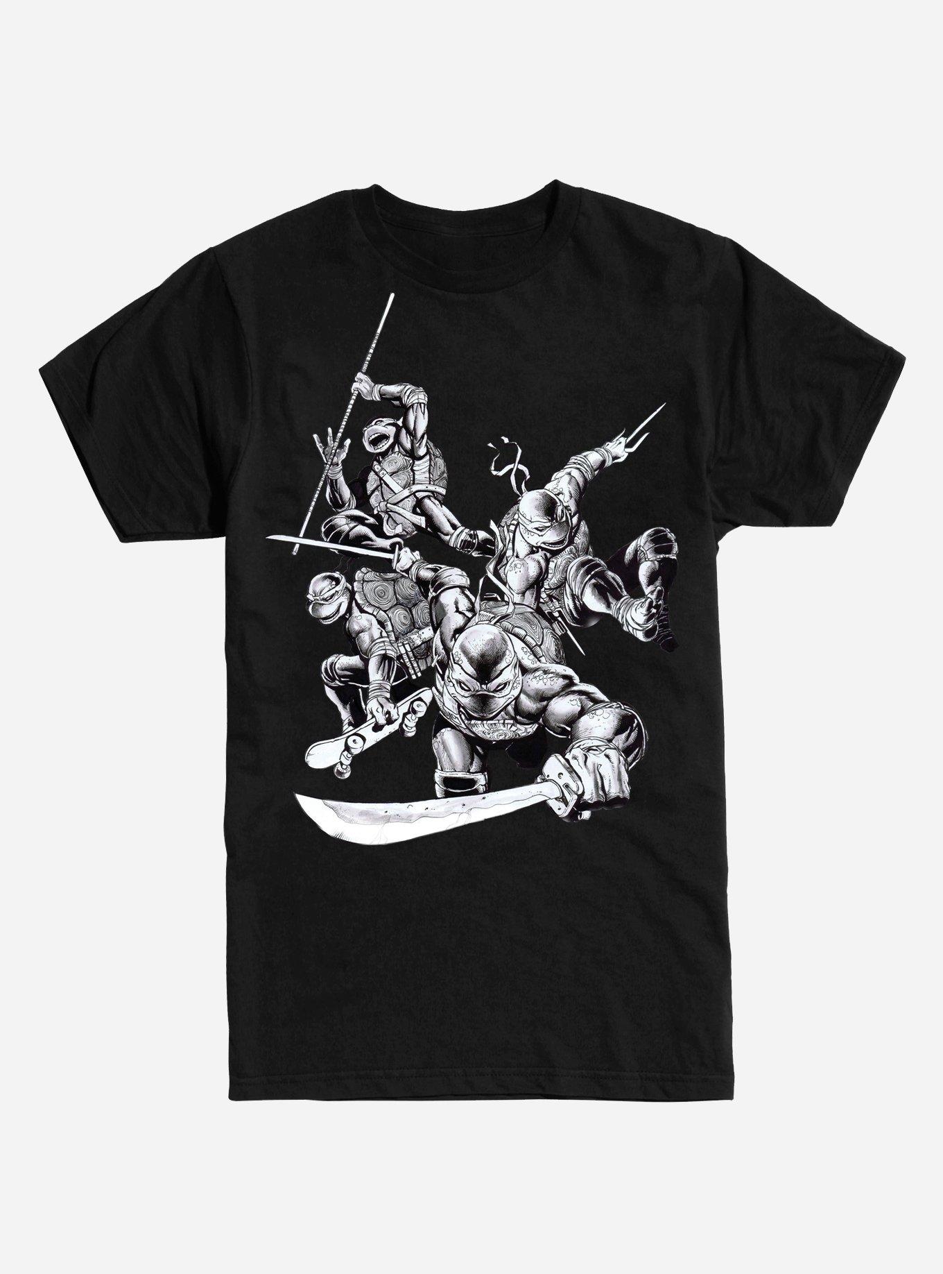 Teenage Mutant Ninja Turtles Officially Licensed Group Baseball 3/4 Sleeve  T-Shirt (Black-White)