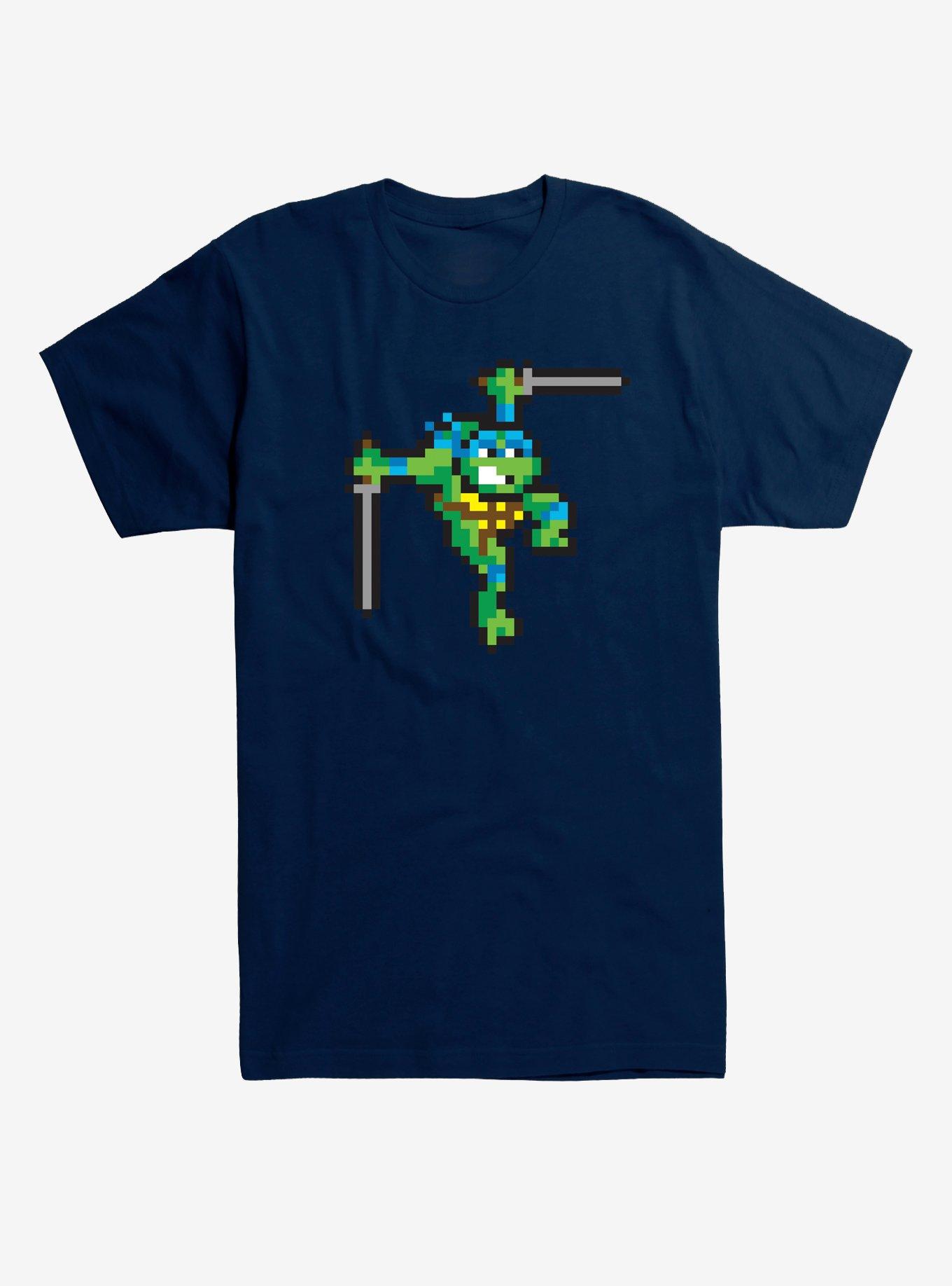 Teenage Mutant Ninja Turtles Pixel Art Leonardo Fight T-Shirt, NAVY, hi-res