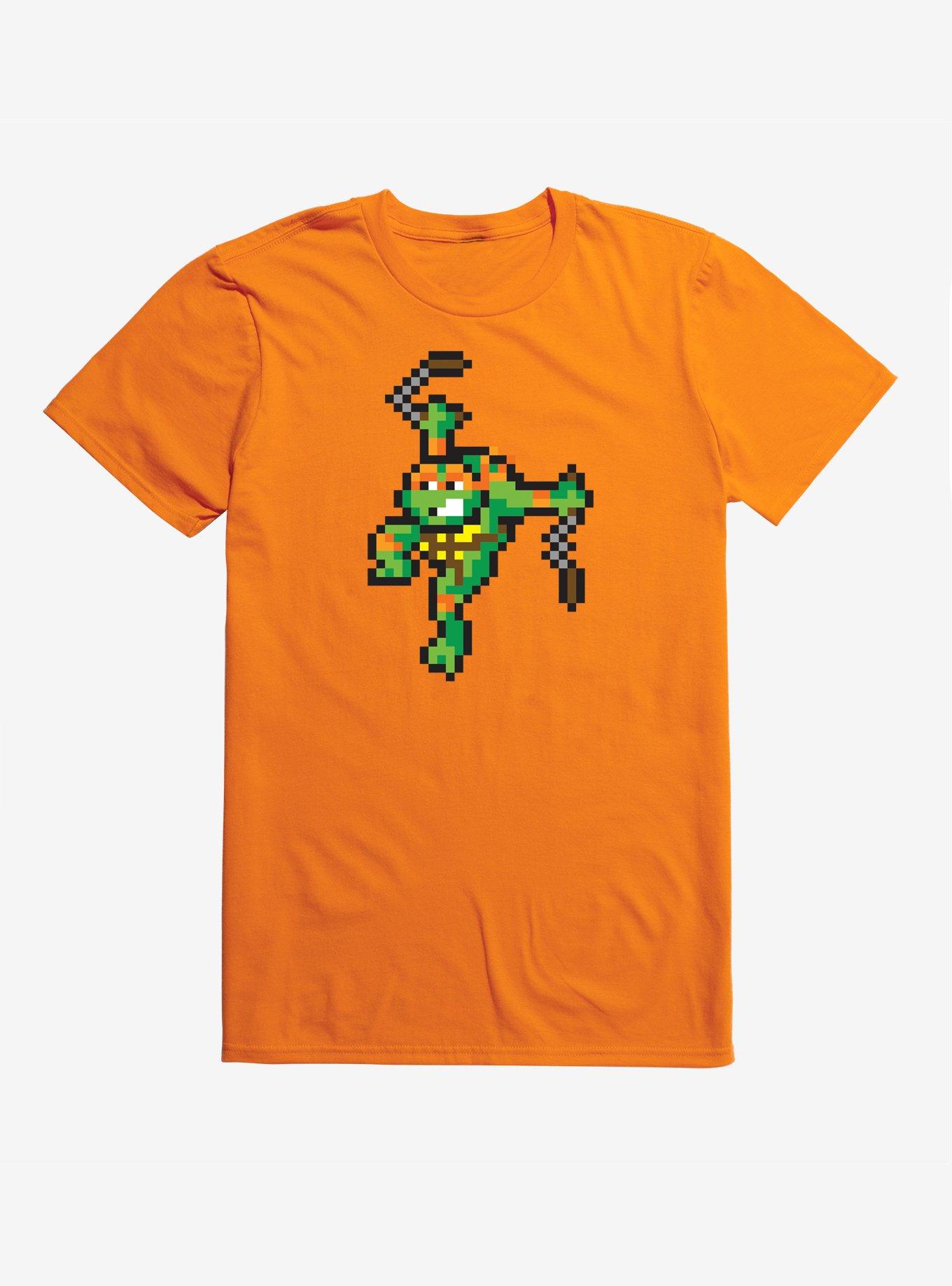 Teenage Mutant Ninja Turtles Pixel Art Michelangelo Fight T-Shirt, ORANGE, hi-res
