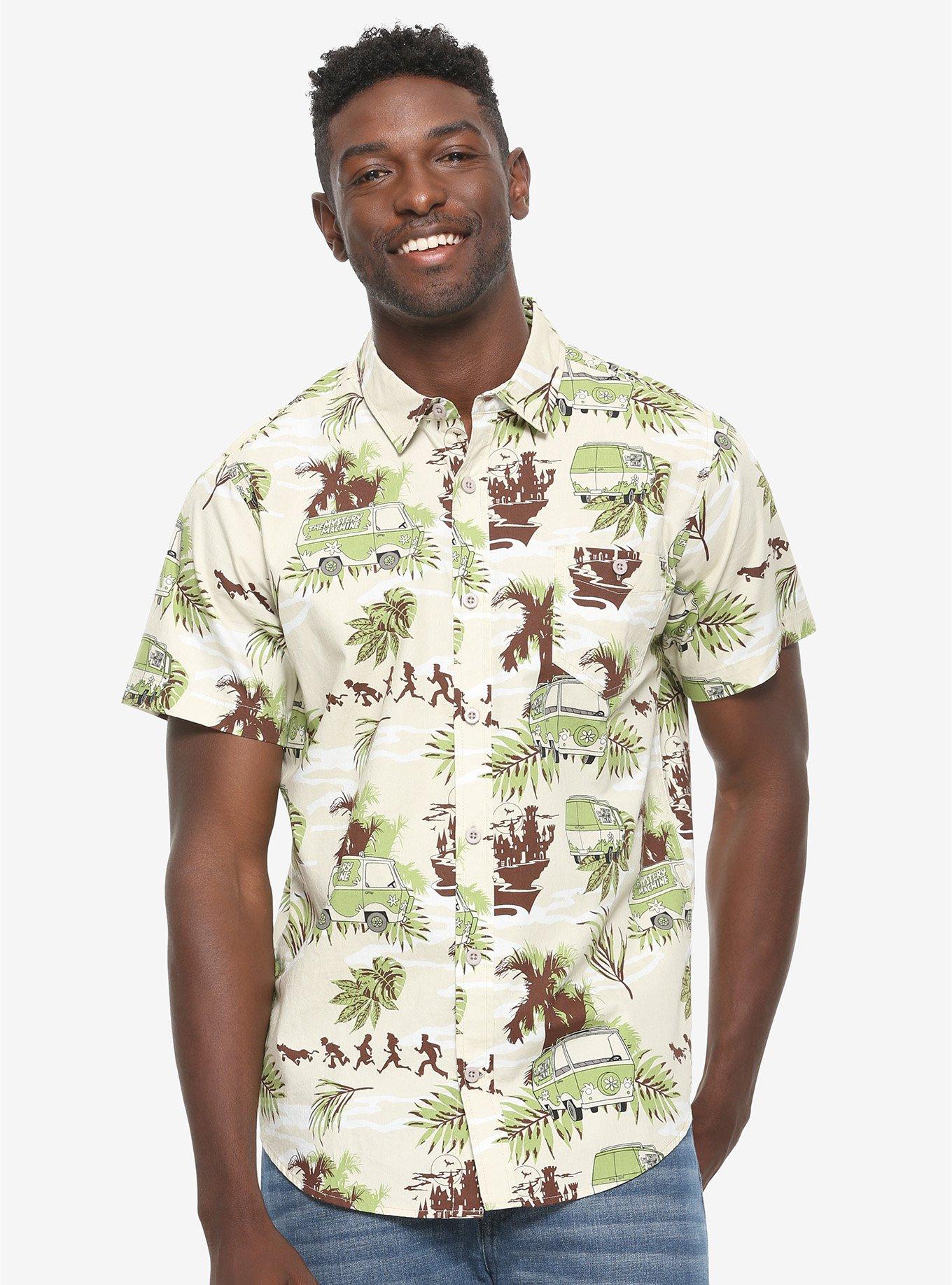 Scooby-Doo Mystery Machine Tropical Woven Button-Up - BoxLunch Exclusive, GREEN, hi-res
