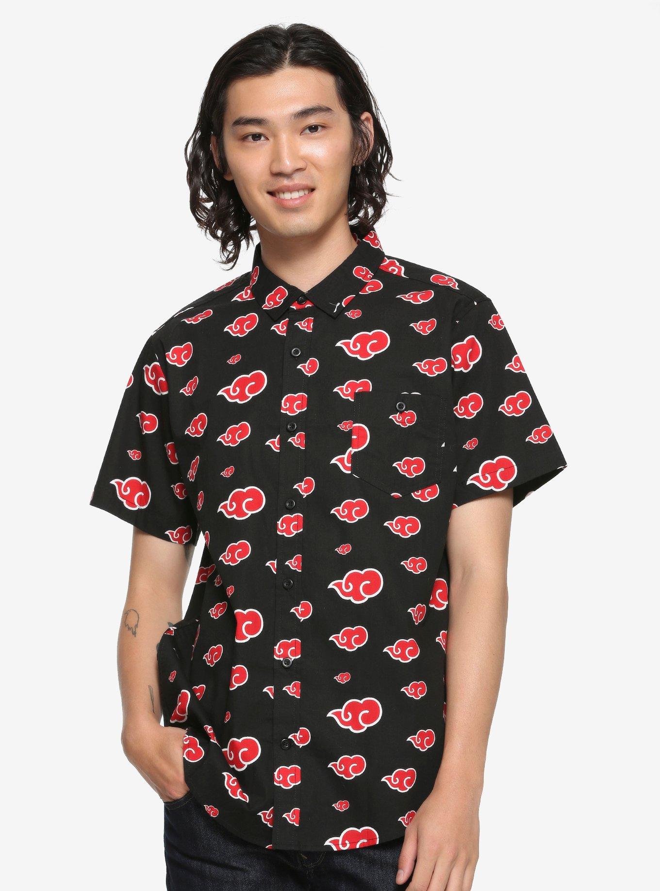 Naruto Akatsuki Cloud Allover Print Woven Button-Up - BoxLunch Exclusive, BLACK, hi-res