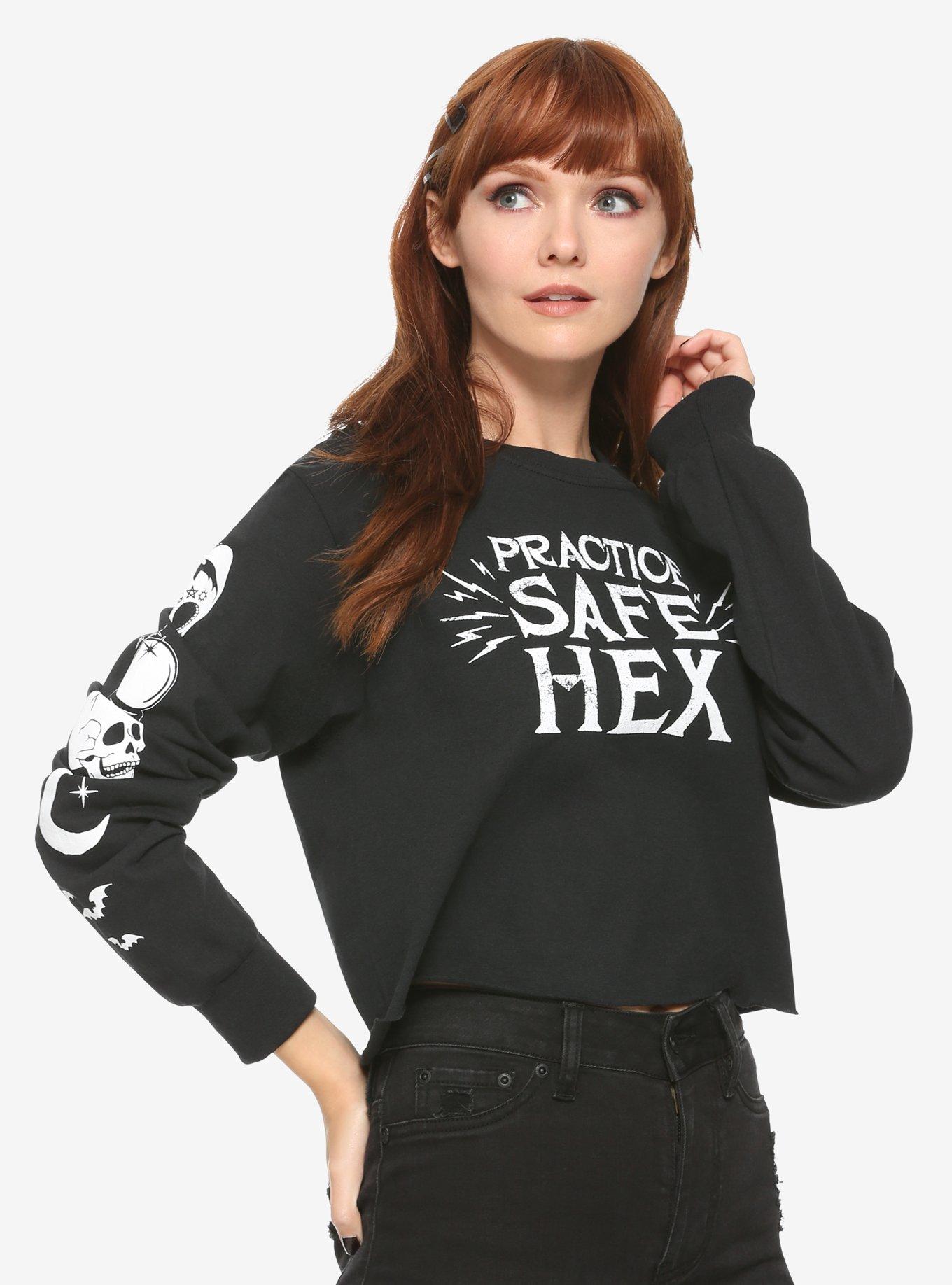 Practice Safe Hex Girls Long-Sleeve Crop T-Shirt, BLACK, hi-res