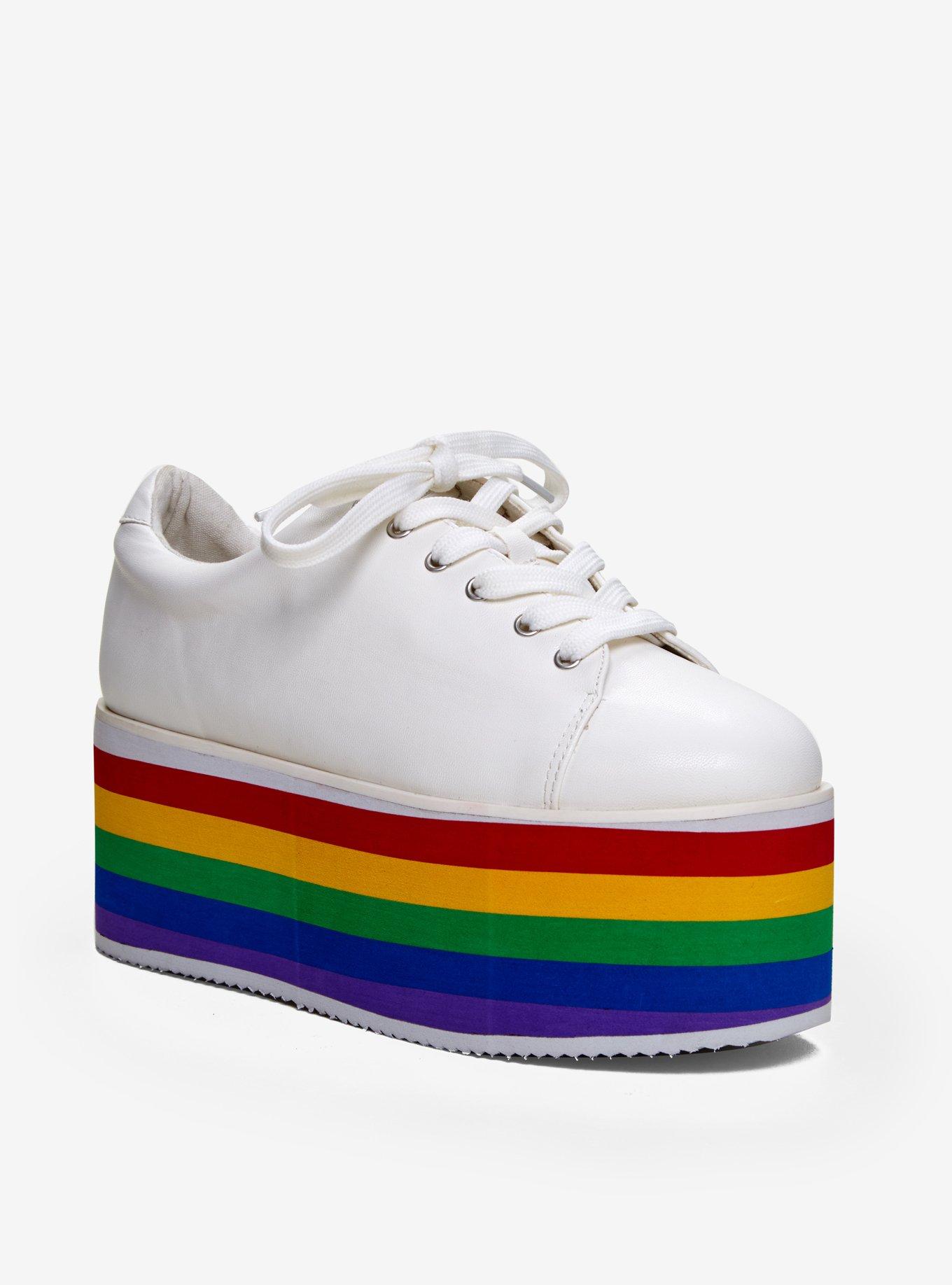 White With Rainbow Sole Platform Sneakers, MULTI, hi-res