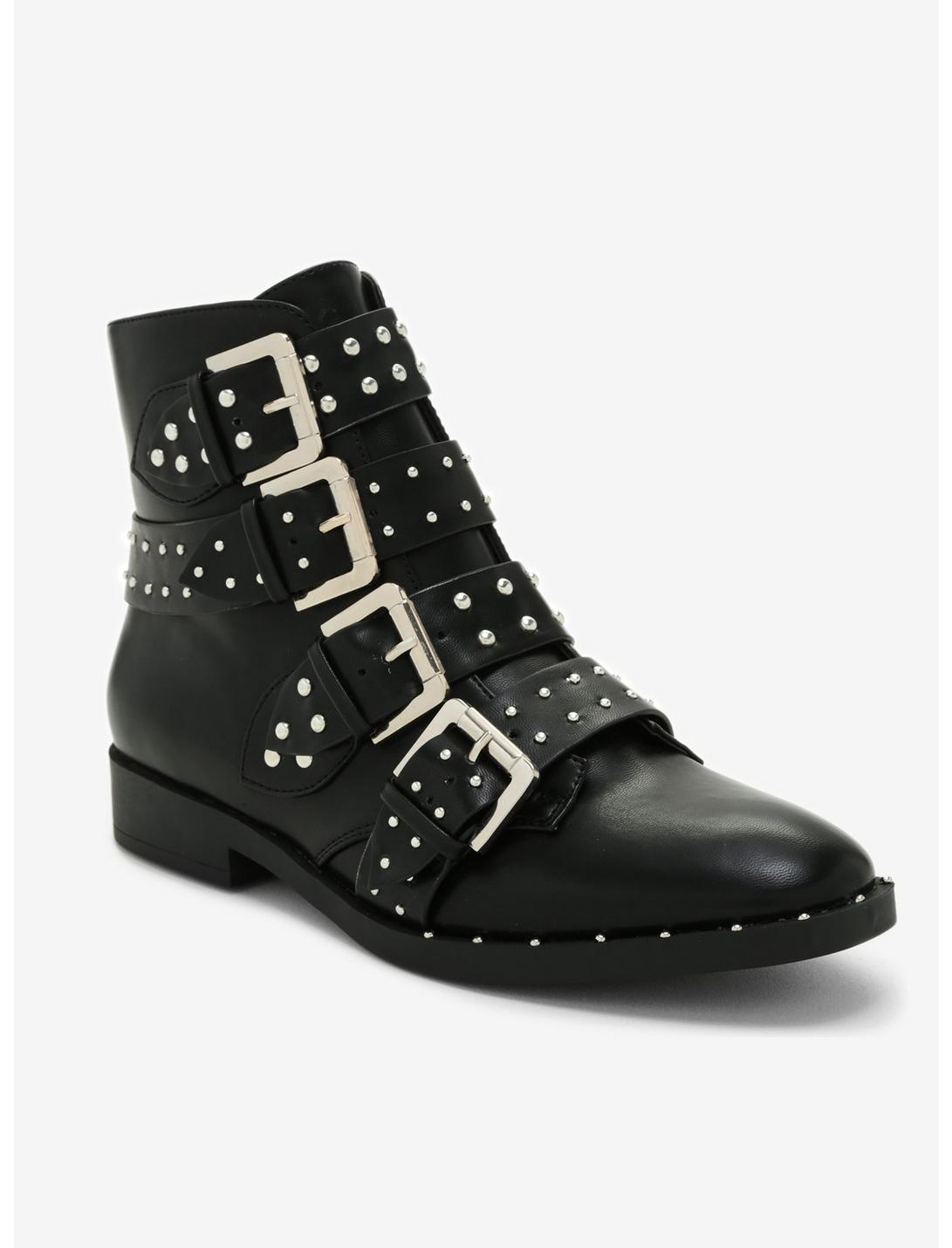 Studded Four Strap Buckle Boots | Hot Topic