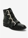 Studded Four Strap Buckle Boots, BLACK, hi-res