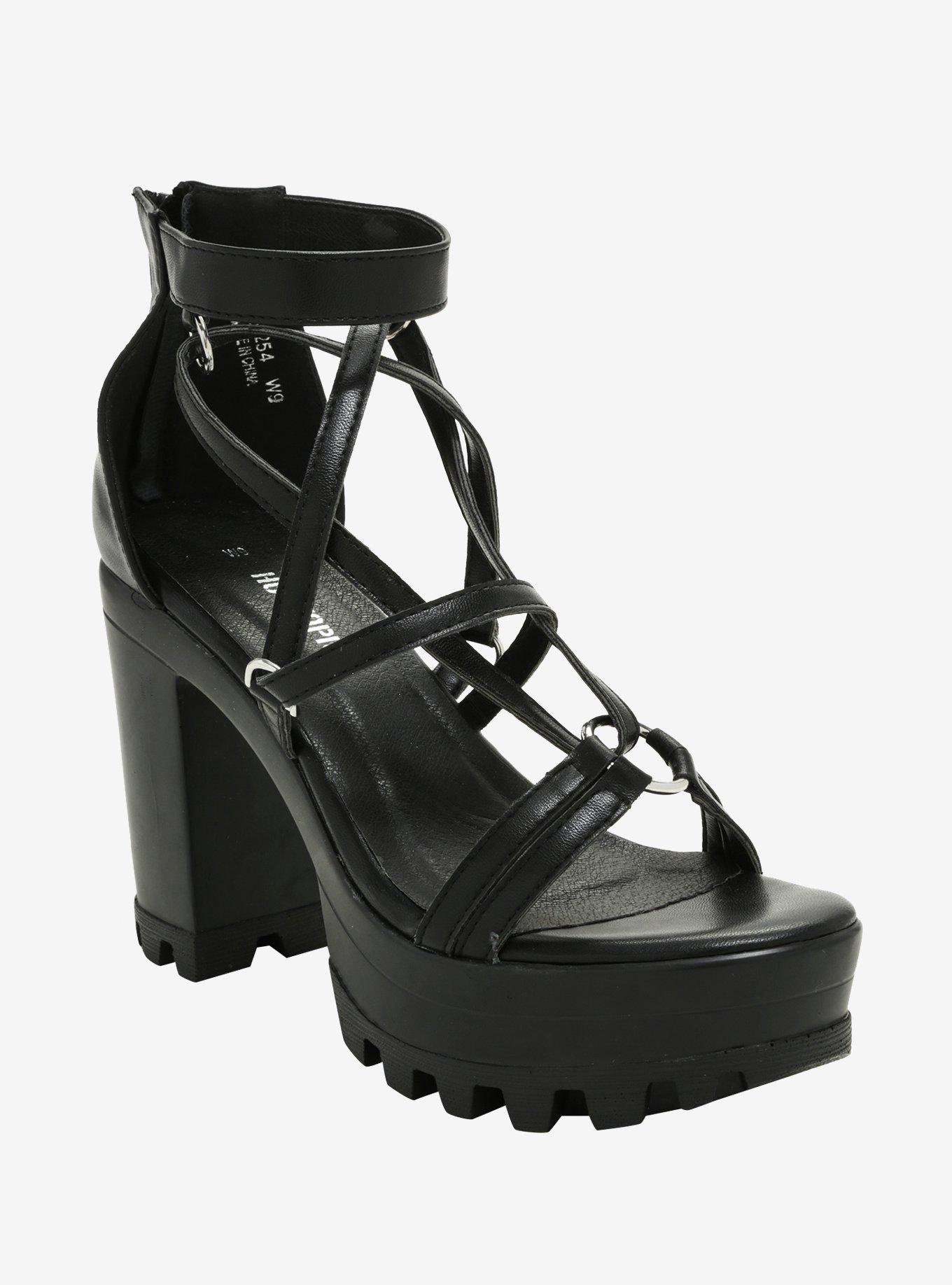 Pentagram Strappy Heels, BLACK, hi-res