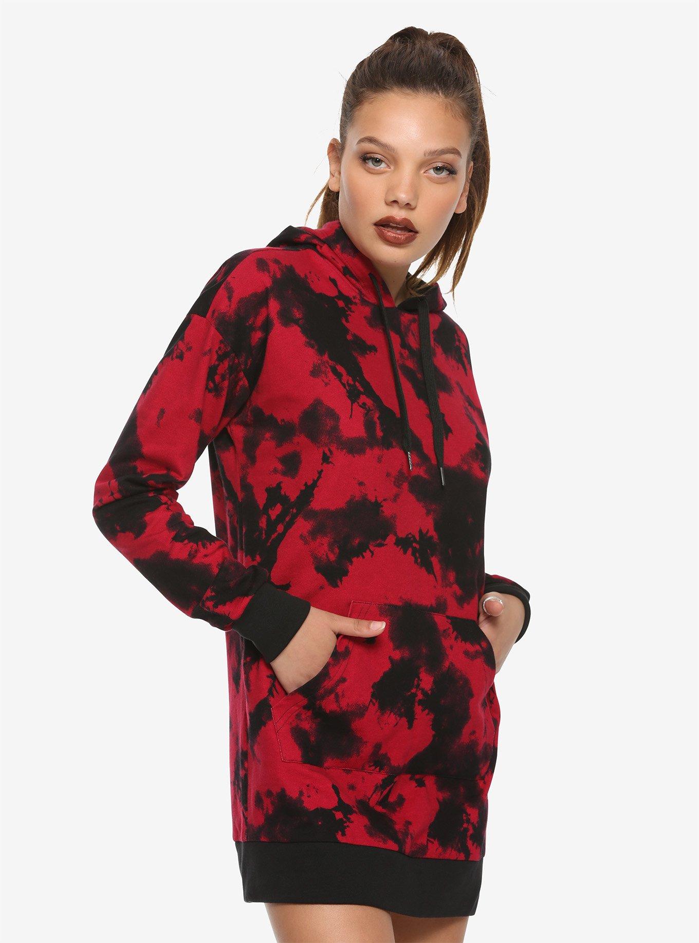 Red & Black Tie-Dye Hoodie Dress, MULTI, hi-res