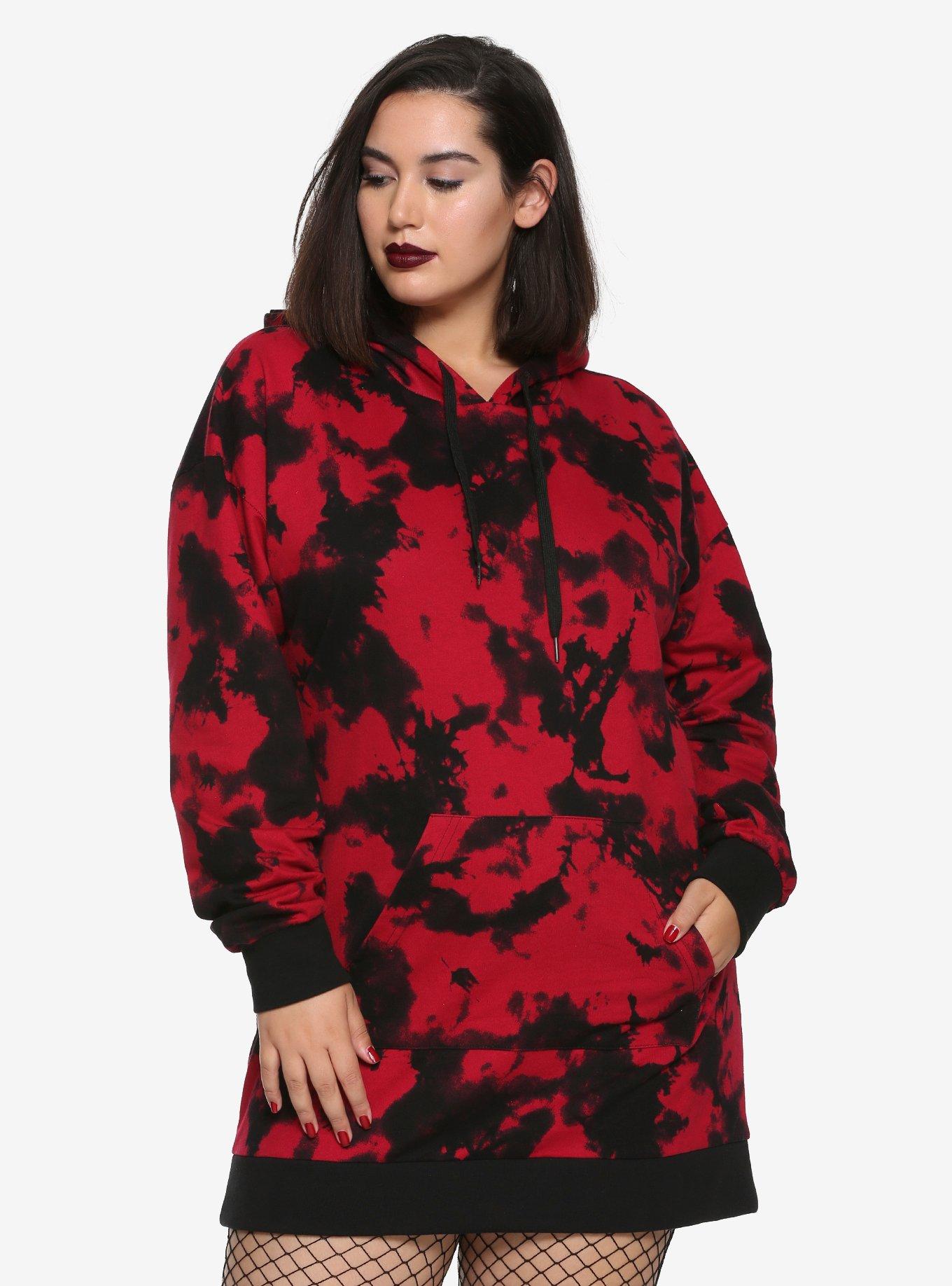 Red & Black Tie-Dye Hoodie Dress Plus Size, MULTI, hi-res