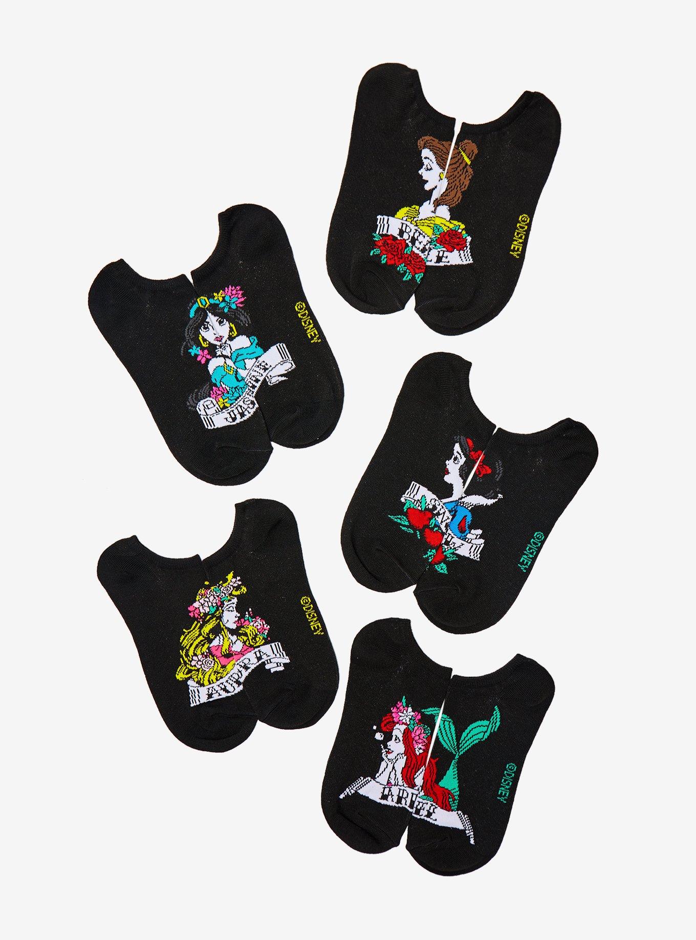 Disney Princess Tattoo No-Show Socks 5 Pair, , hi-res