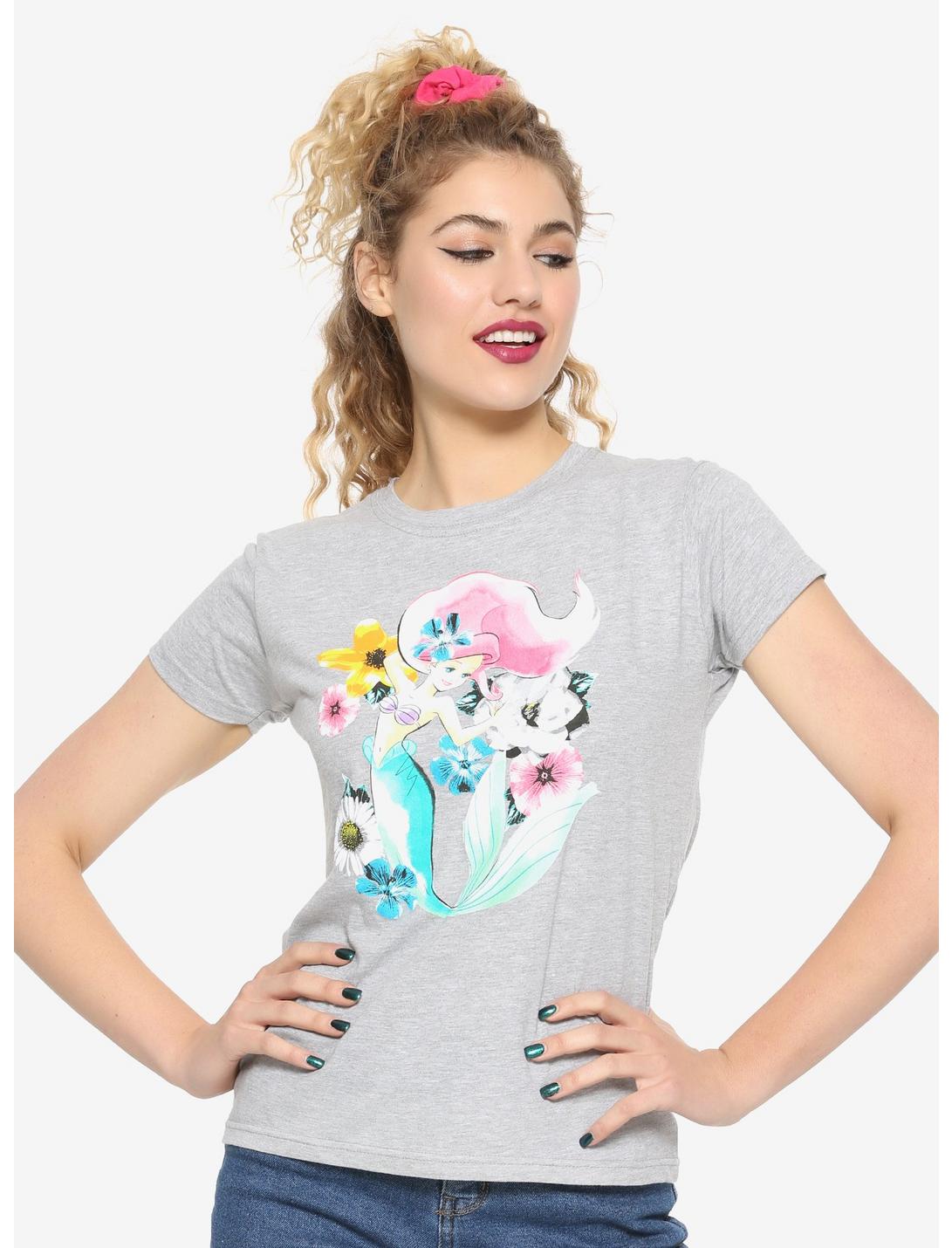 Disney The Little Mermaid Watercolor Ariel Girls T-Shirt, GREY, hi-res