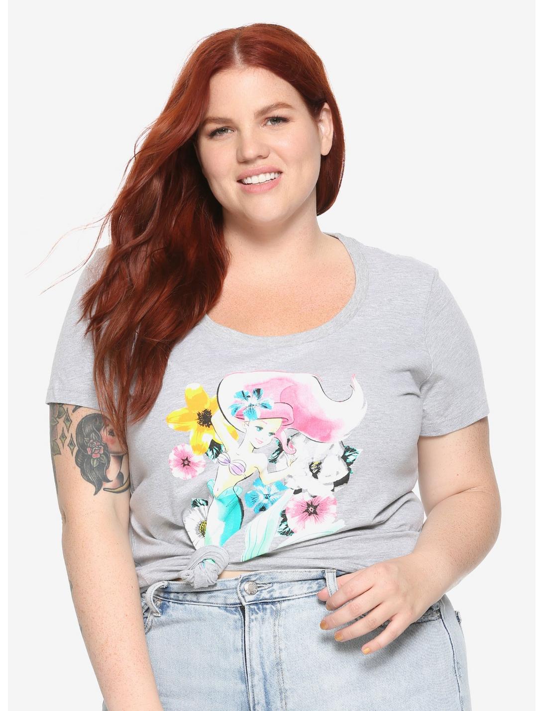 Disney The Little Mermaid Watercolor Ariel Girls T-Shirt Plus Size, GREY, hi-res