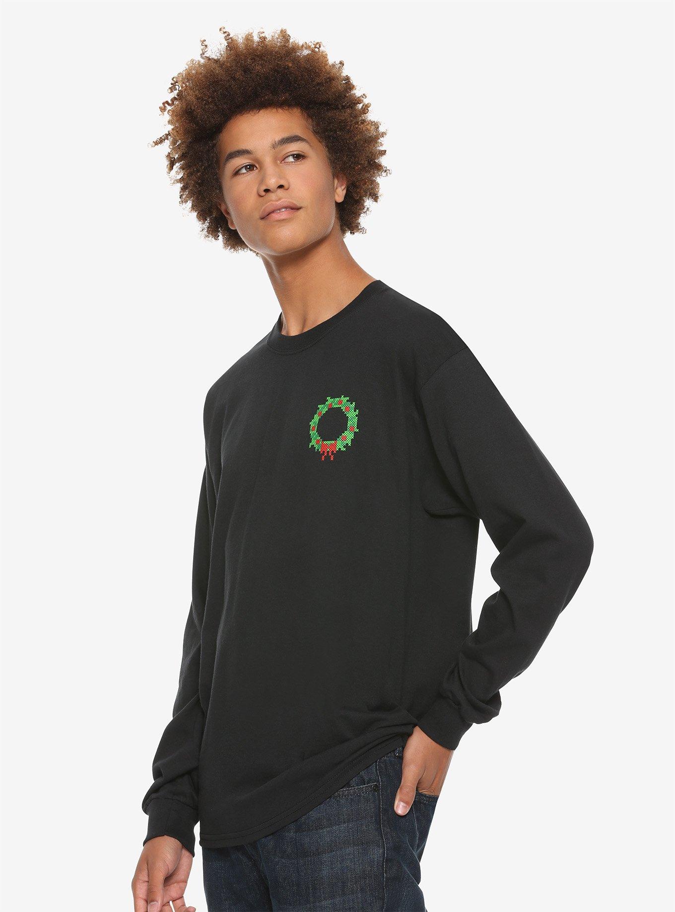 Home Alone Wreath Long-Sleeve T-Shirt, BLACK, hi-res