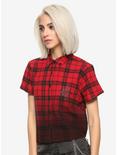 Disney Kingdom Hearts III Axel Plaid Girls Crop Woven Button-Up Hot Topic Exclusive, PLAID, hi-res