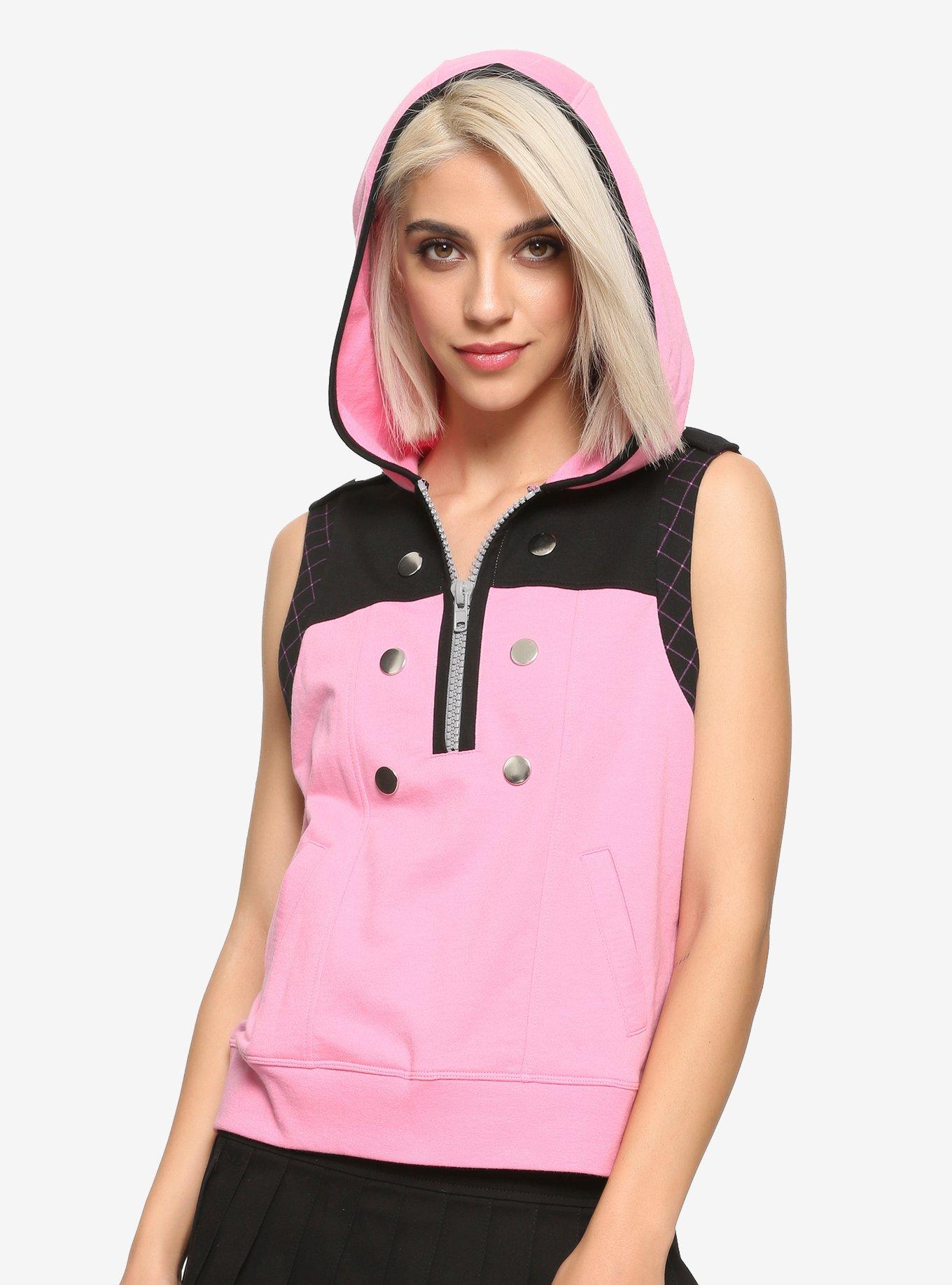 Disney Kingdom Hearts III Kairi Girls Sleeveless Hoodie Hot Topic Exclusive, PLAID, hi-res