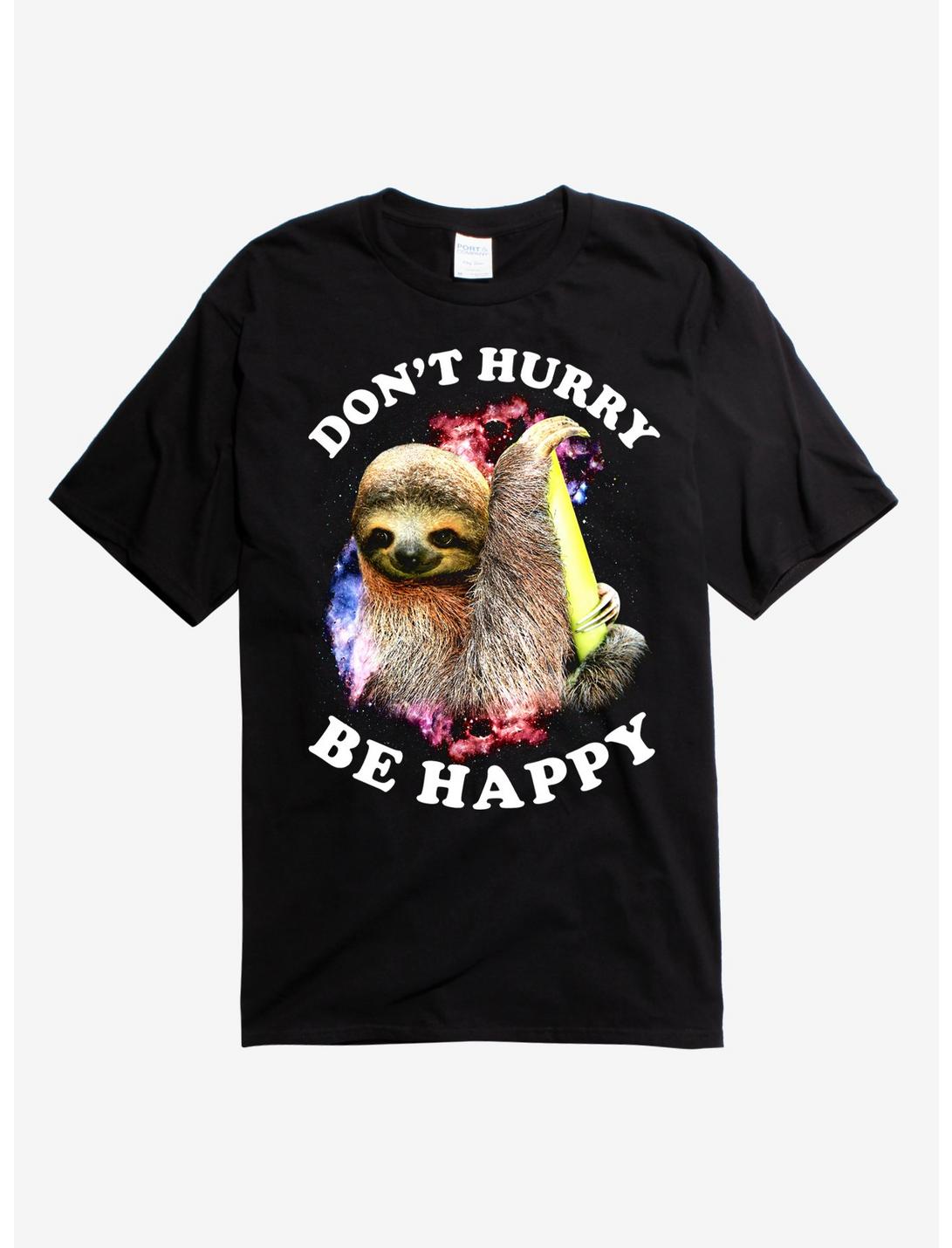 Don't Hurry Be Happy Sloth T-Shirt, BLACK, hi-res