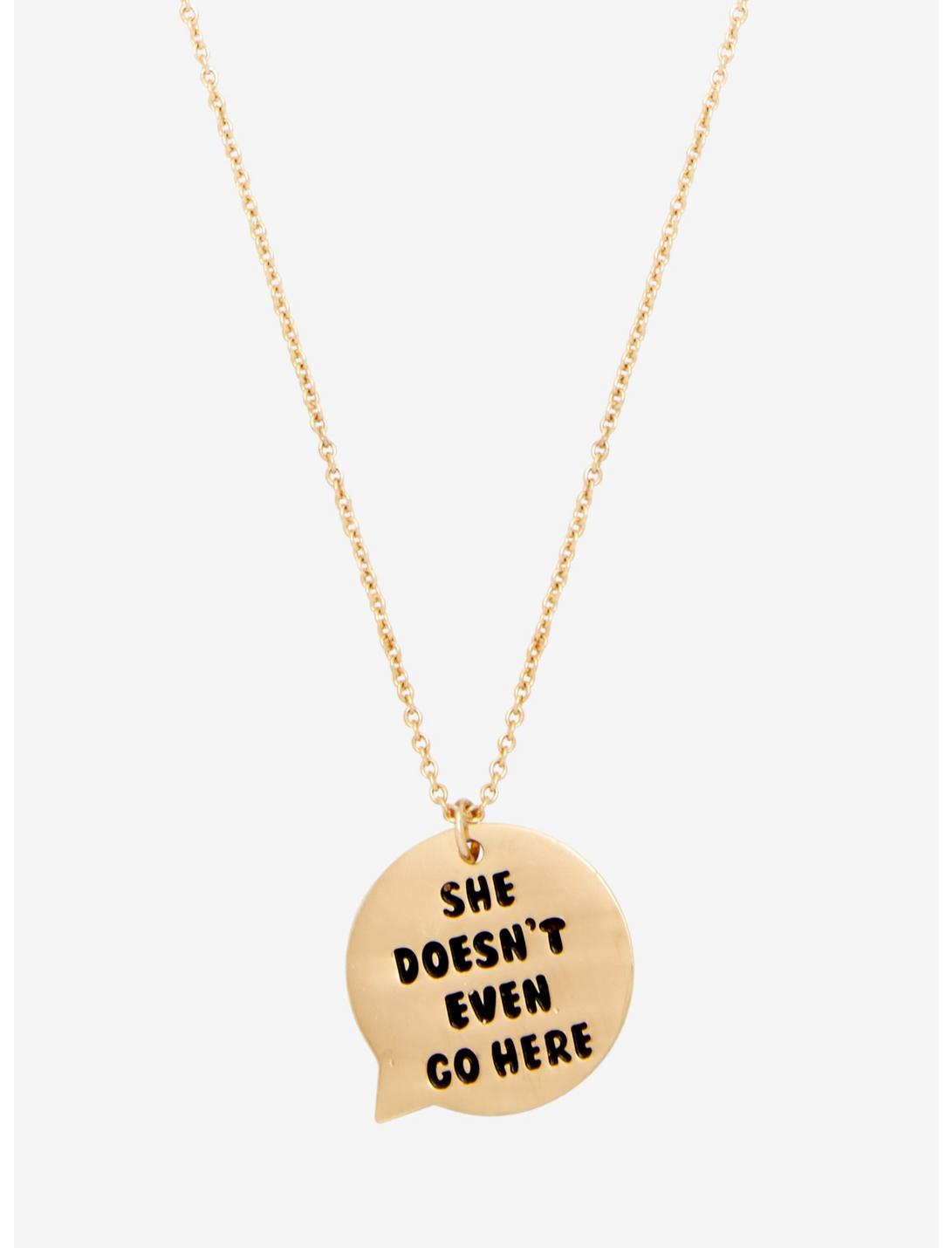 Mean Girls She Doesn't Even Go Here Speech Bubble Pendant Necklace, , hi-res